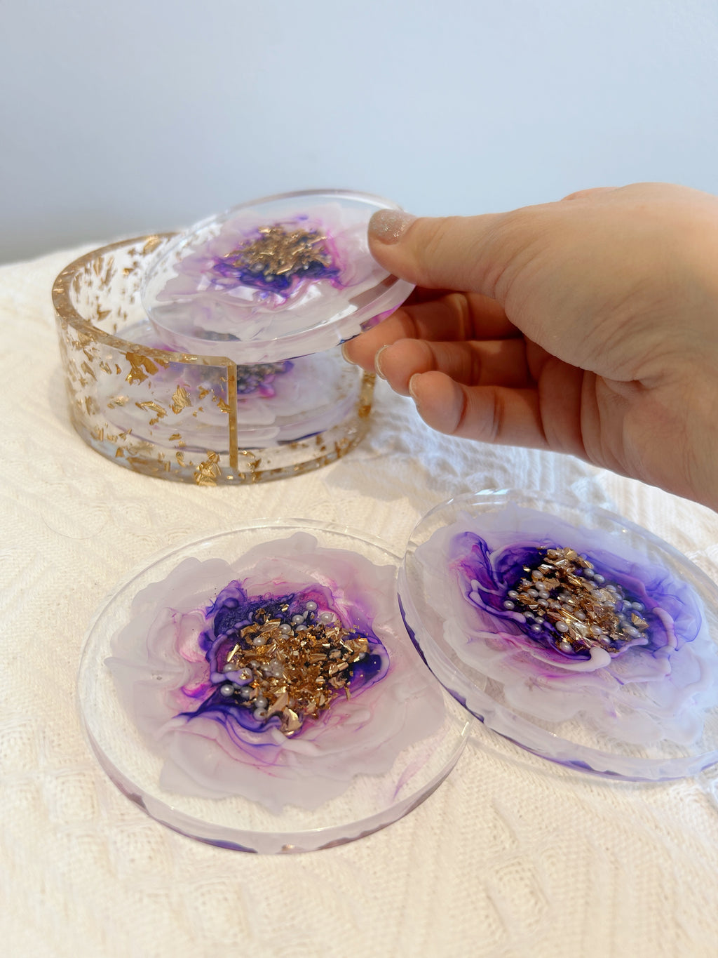 【Blooming Beauty】Handmade Resin Coaster Set (set of 5)