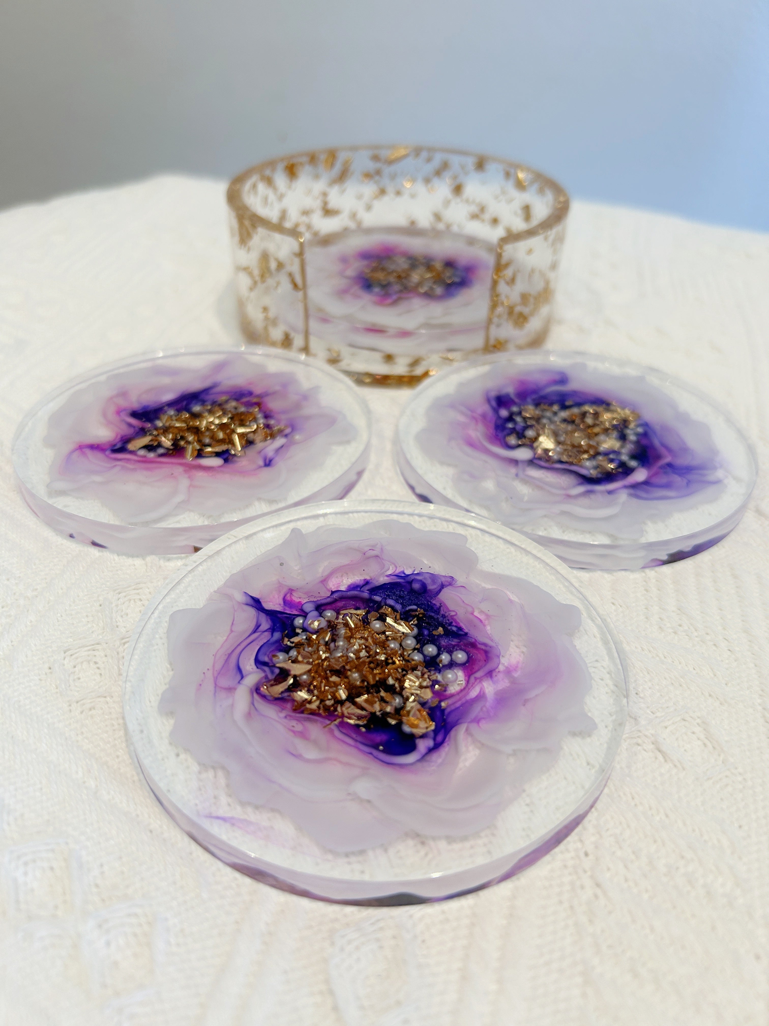 【Blooming Beauty】Handmade Resin Coaster Set (set of 5)