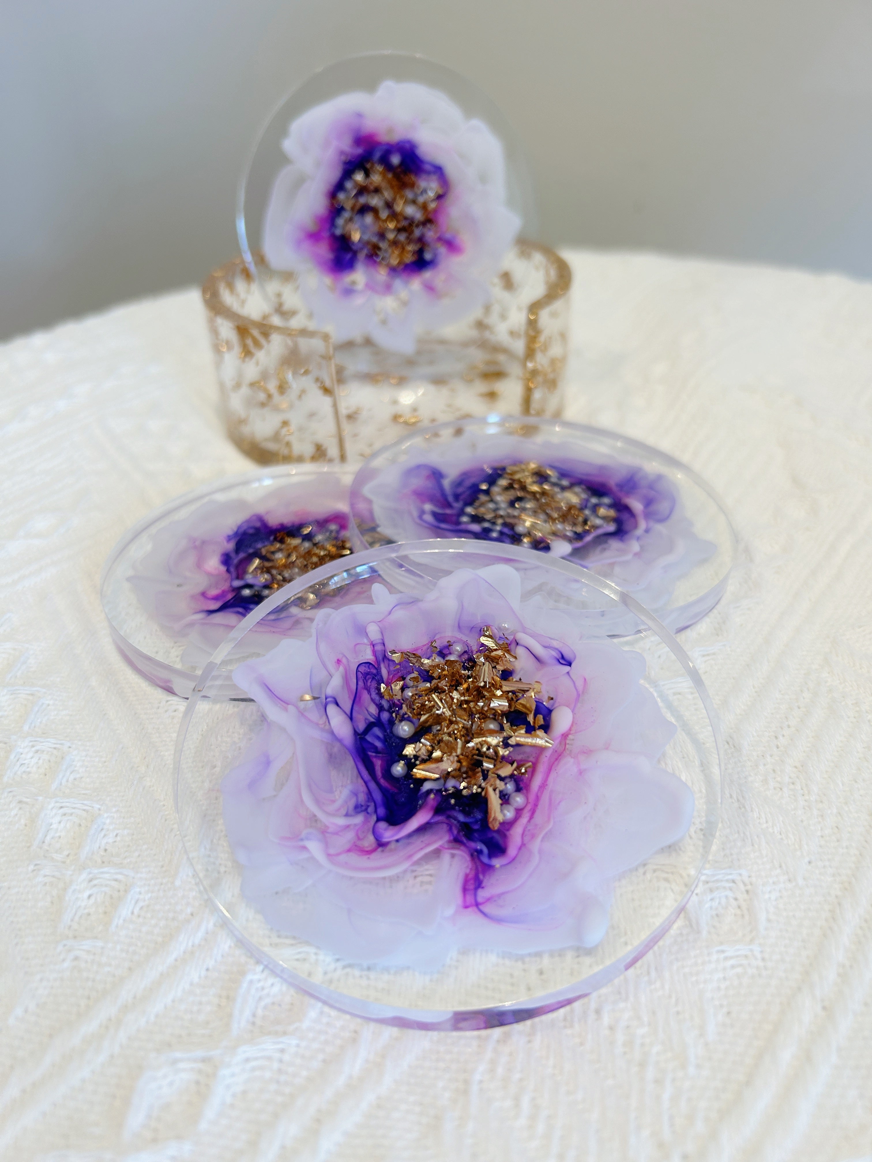 【Blooming Beauty】Handmade Resin Coaster Set (set of 5)