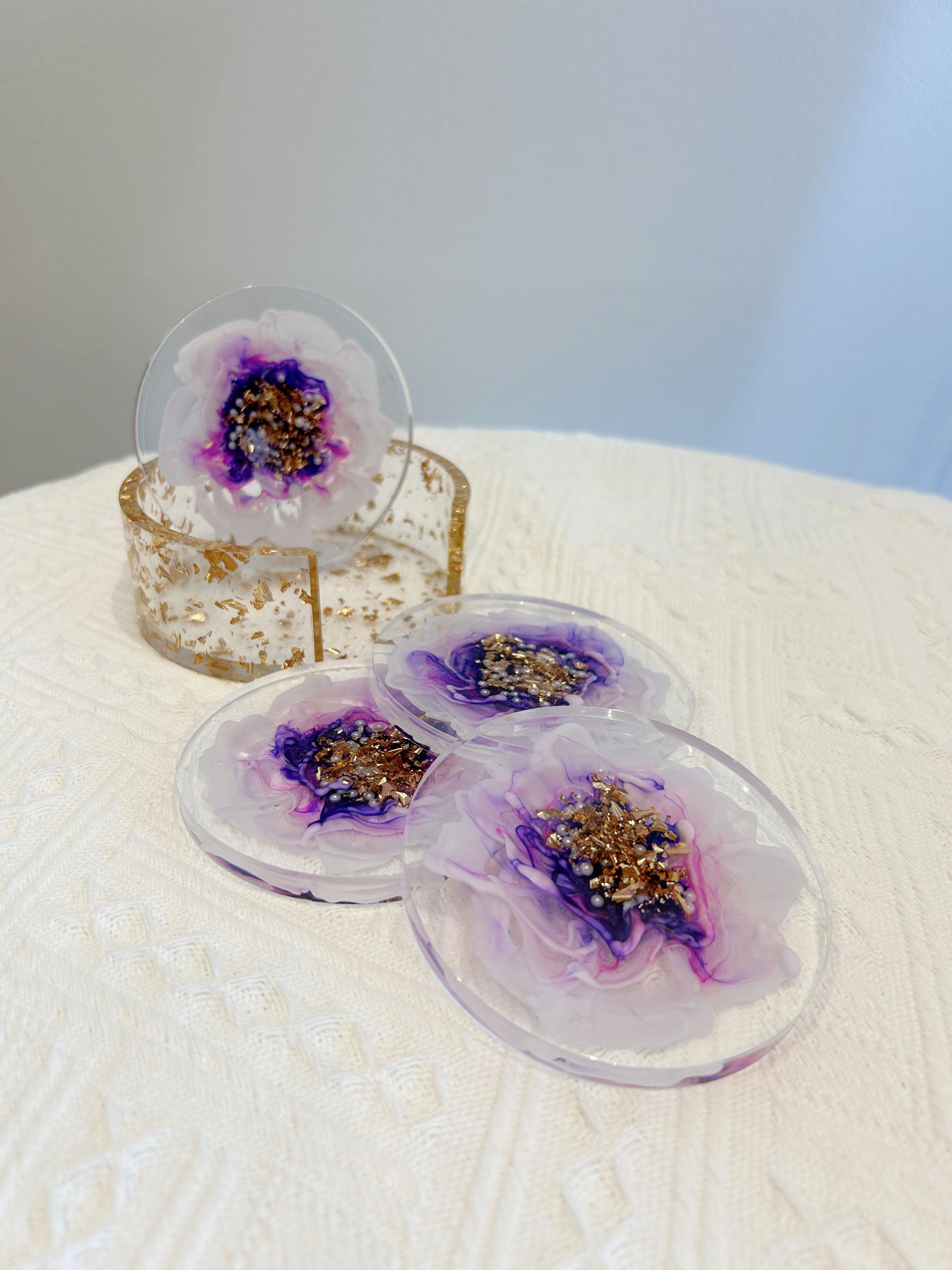 【Blooming Beauty】Handmade Resin Coaster Set (set of 5)