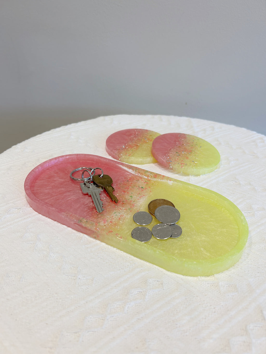 【Crystal Glow】Handmade Resin Coaster & Trinket Tray (3-piece set)