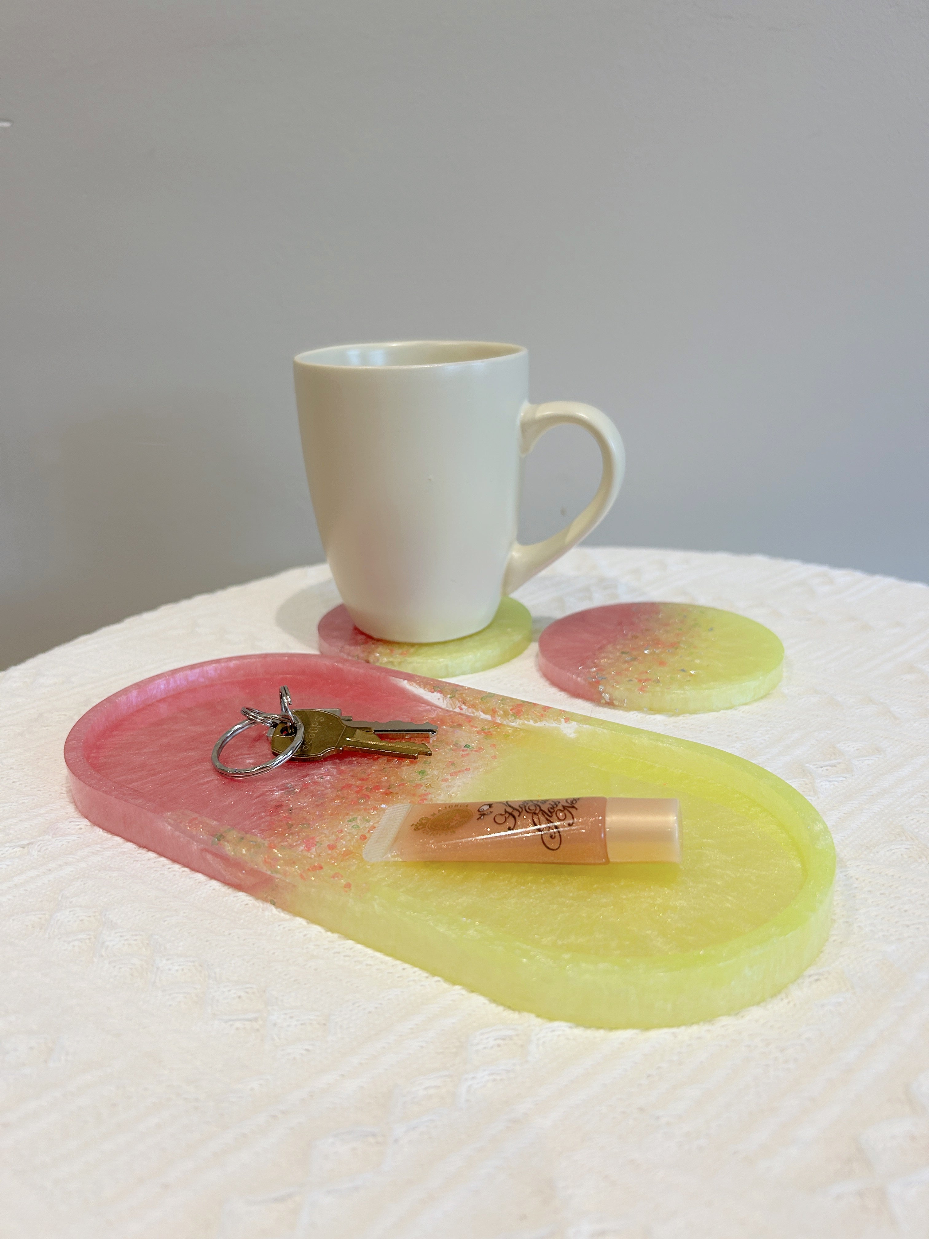 【Crystal Glow】Handmade Resin Coaster & Trinket Tray (3-piece set)