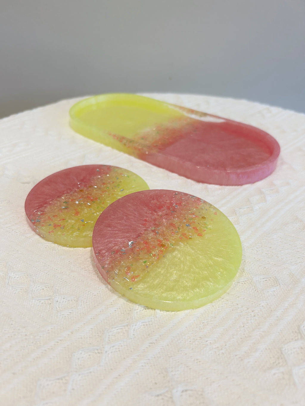 【Crystal Glow】Handmade Resin Coaster & Trinket Tray (3-piece set)