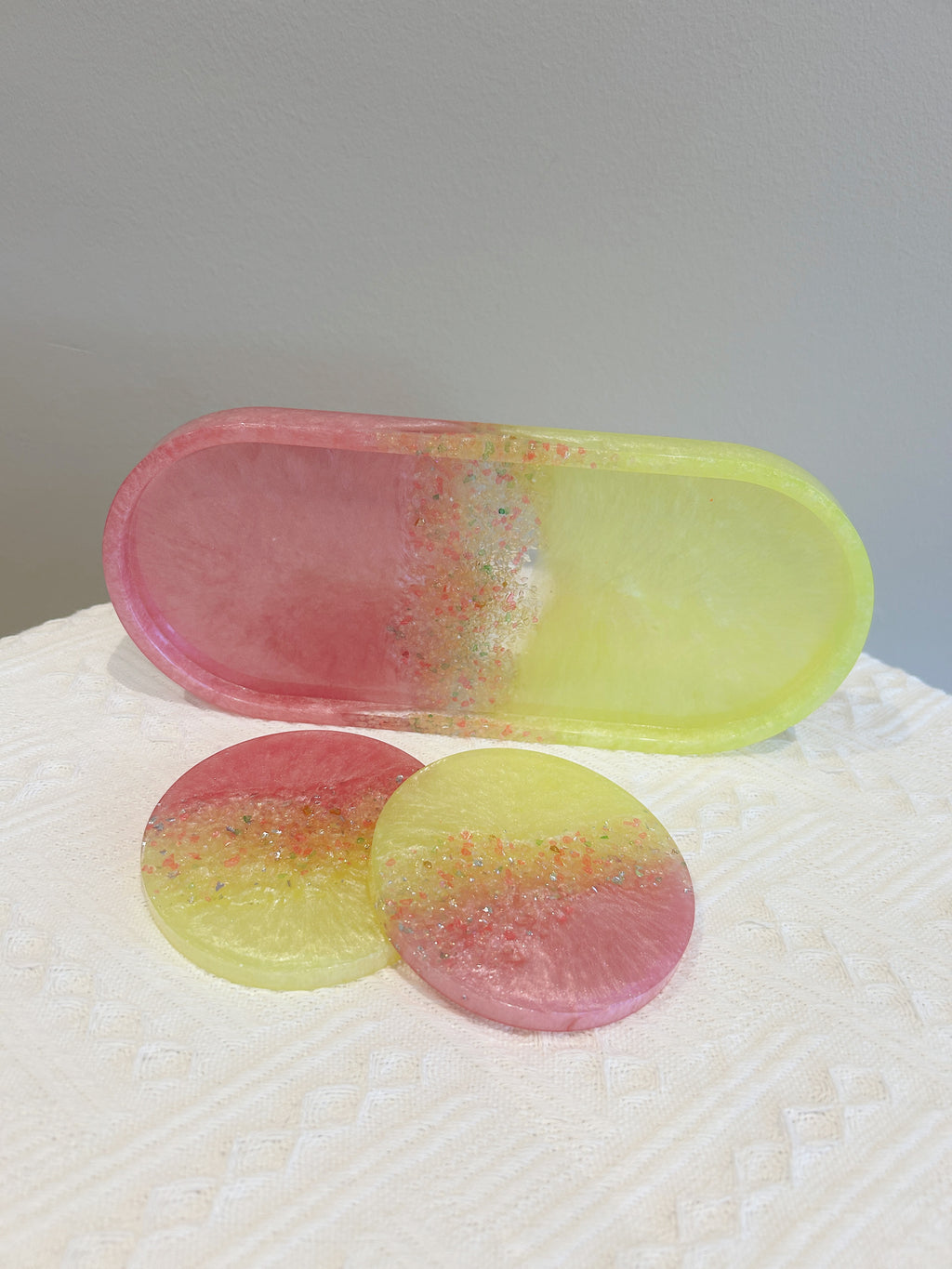 【Crystal Glow】Handmade Resin Coaster & Trinket Tray (3-piece set)