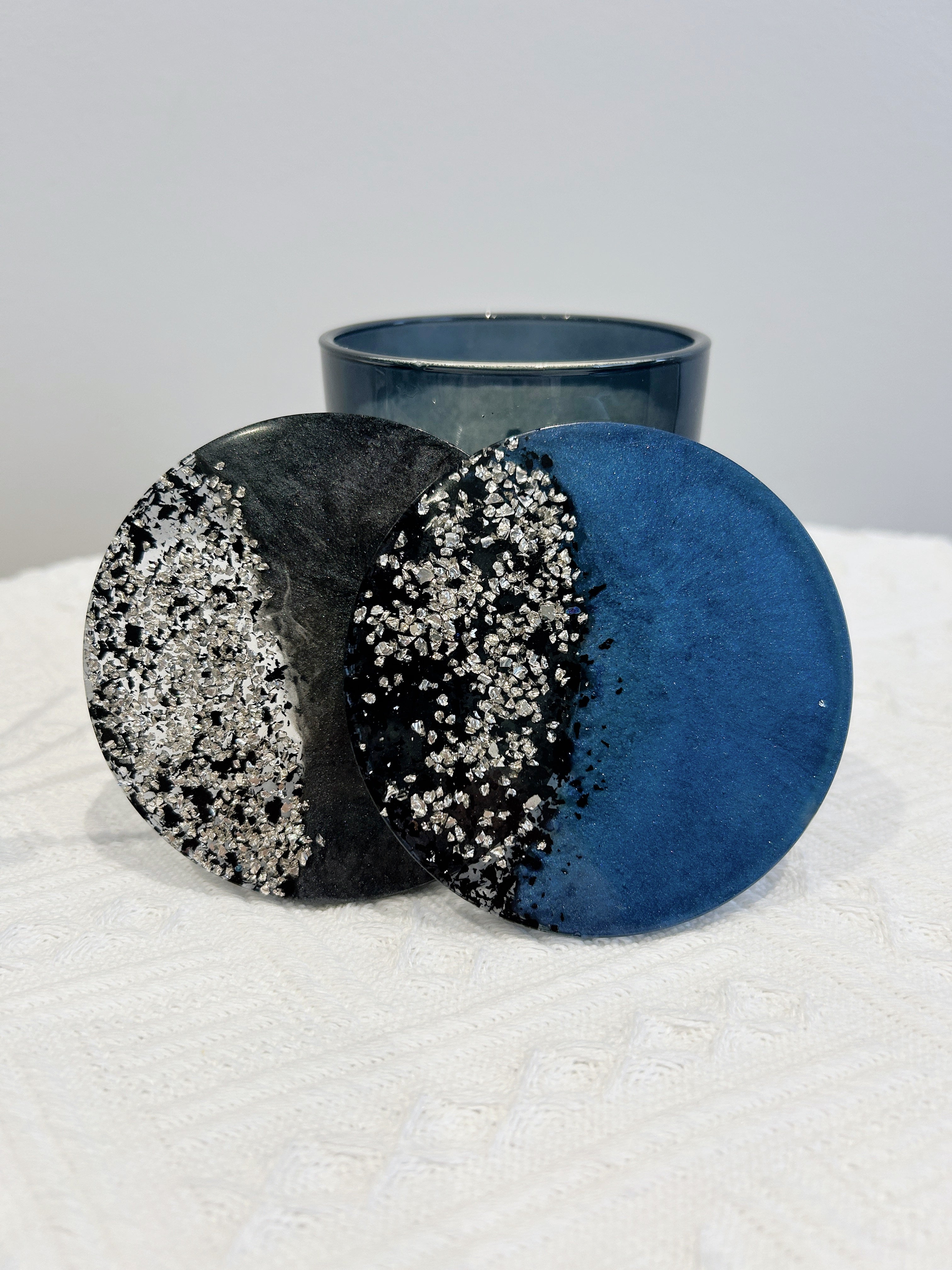 【Crystal Glow】Handmade Resin Coaster & Trinket Tray (3-piece set)