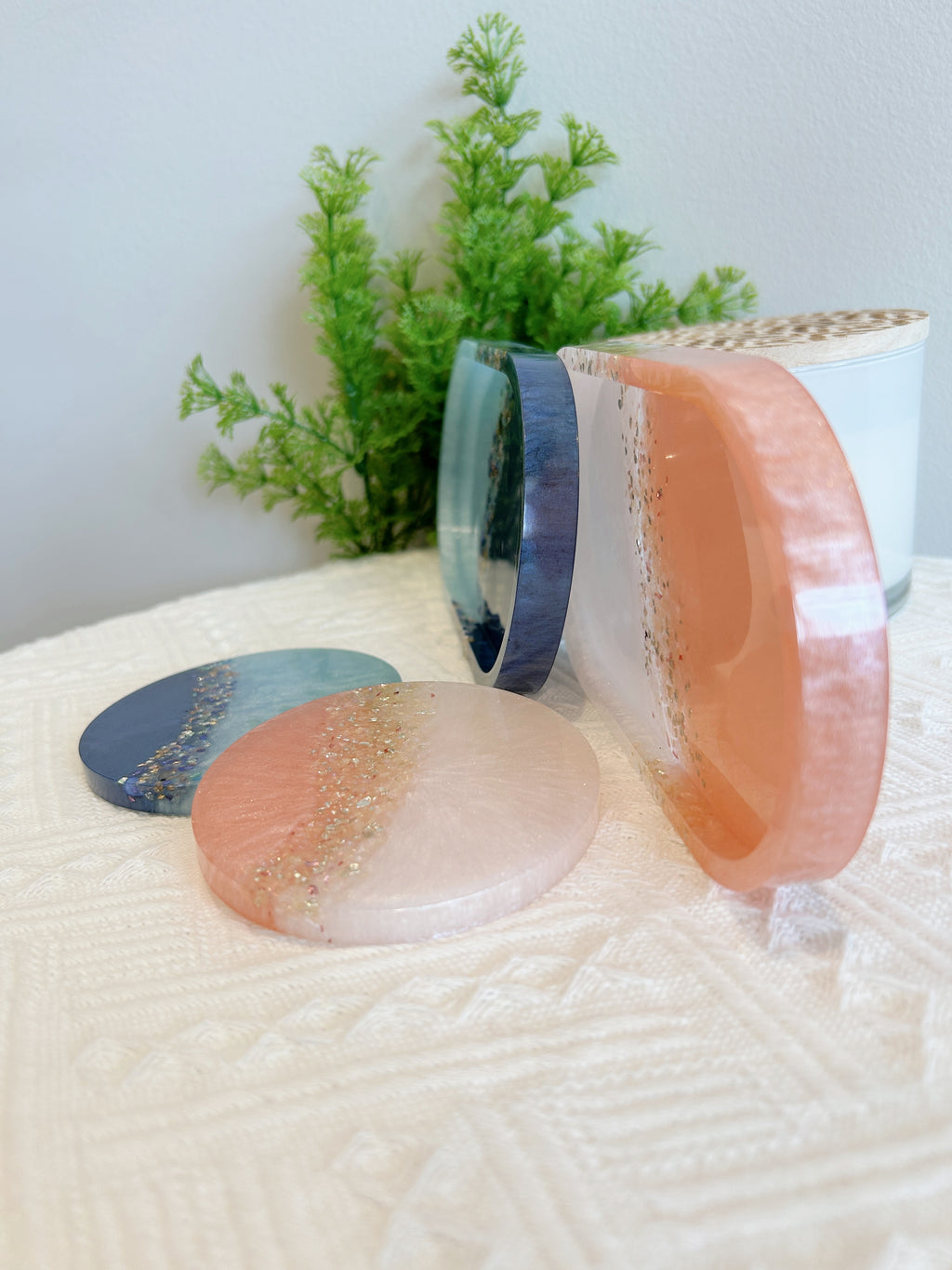 【Crystal Glow】Handmade Resin Coaster & Trinket Tray (2-piece set)