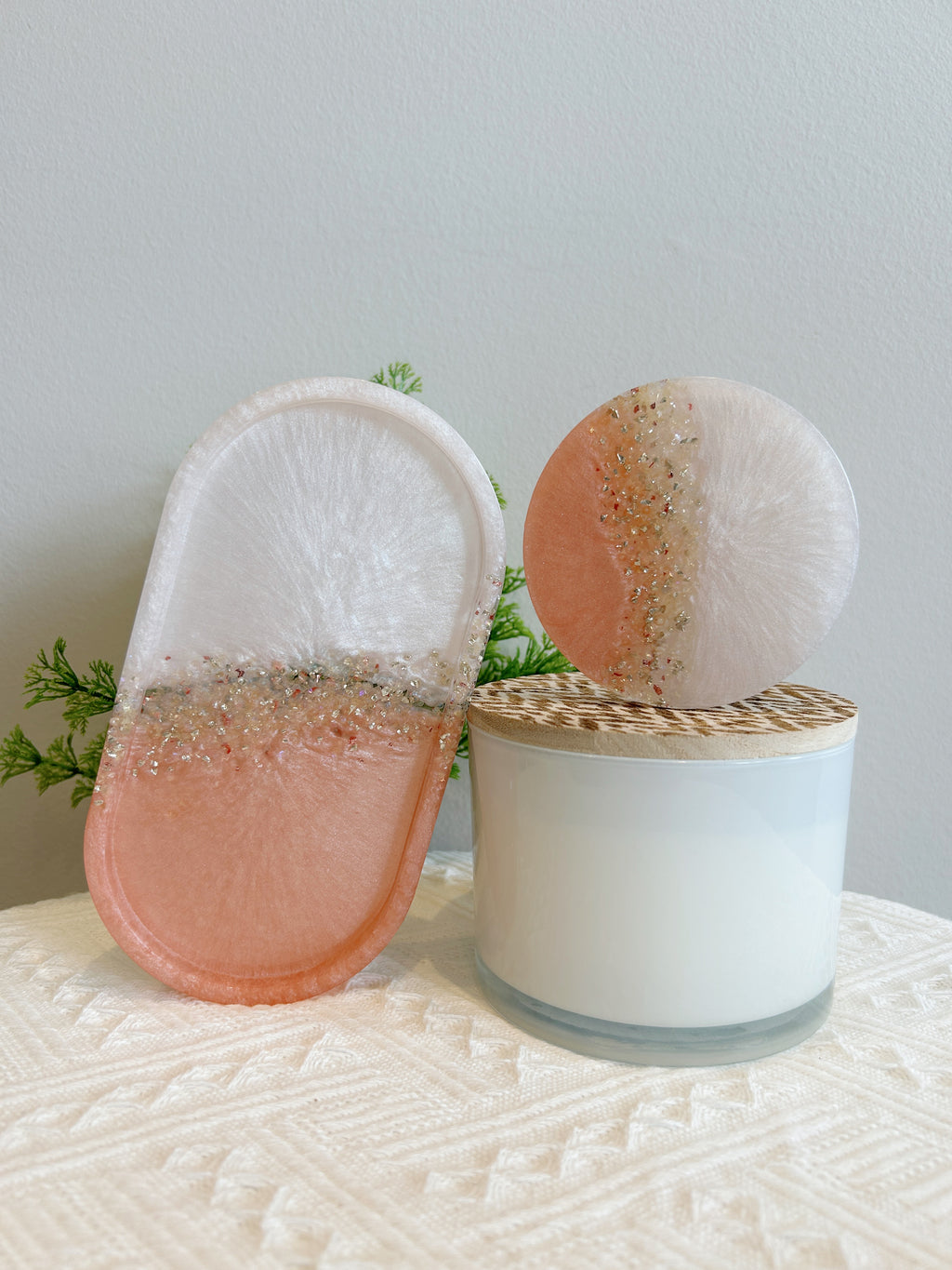 【Crystal Glow】Handmade Resin Coaster & Trinket Tray (2-piece set)