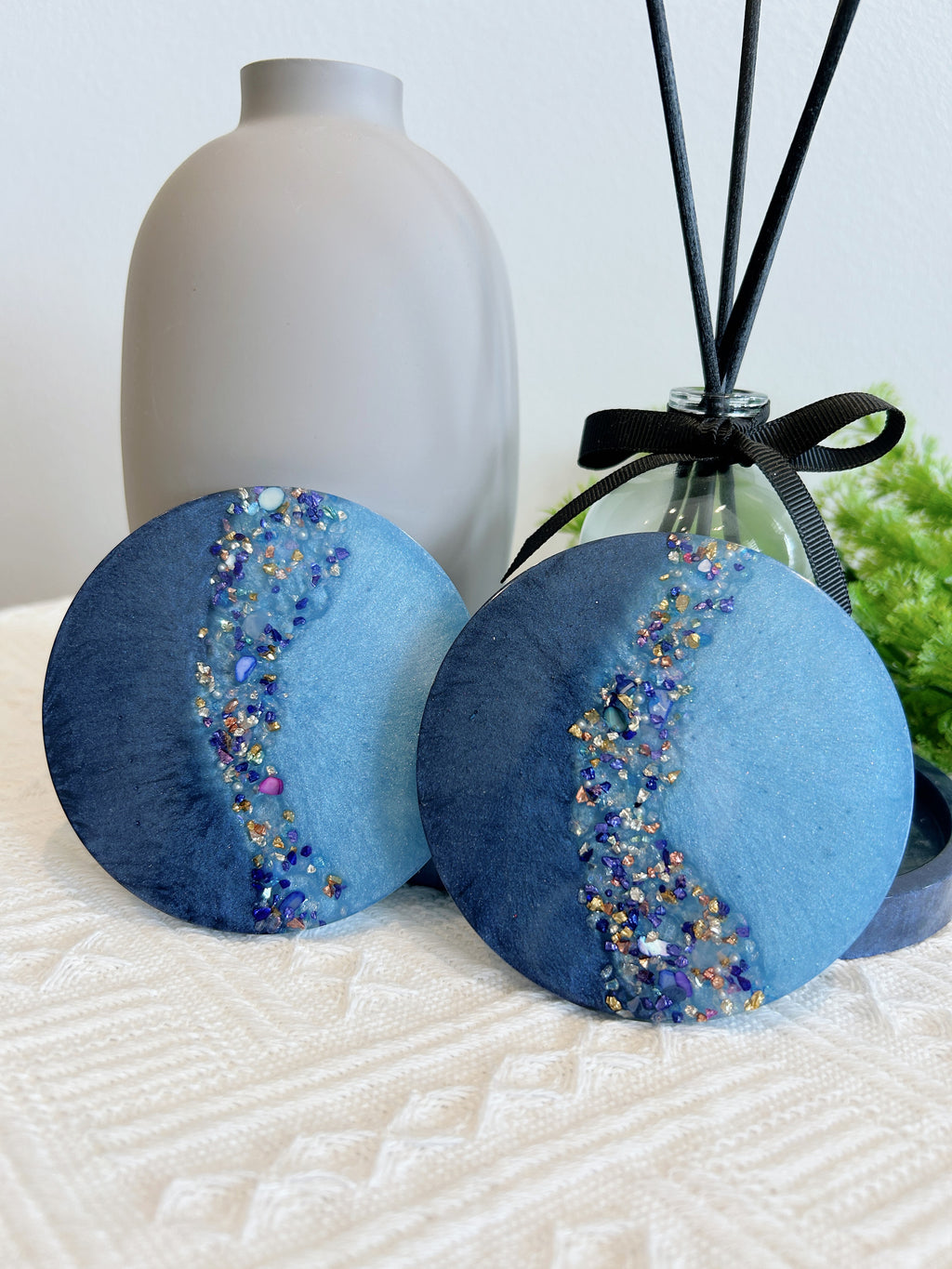 【Crystal Glow】Handmade Resin Coaster & Trinket Tray (3-piece set)