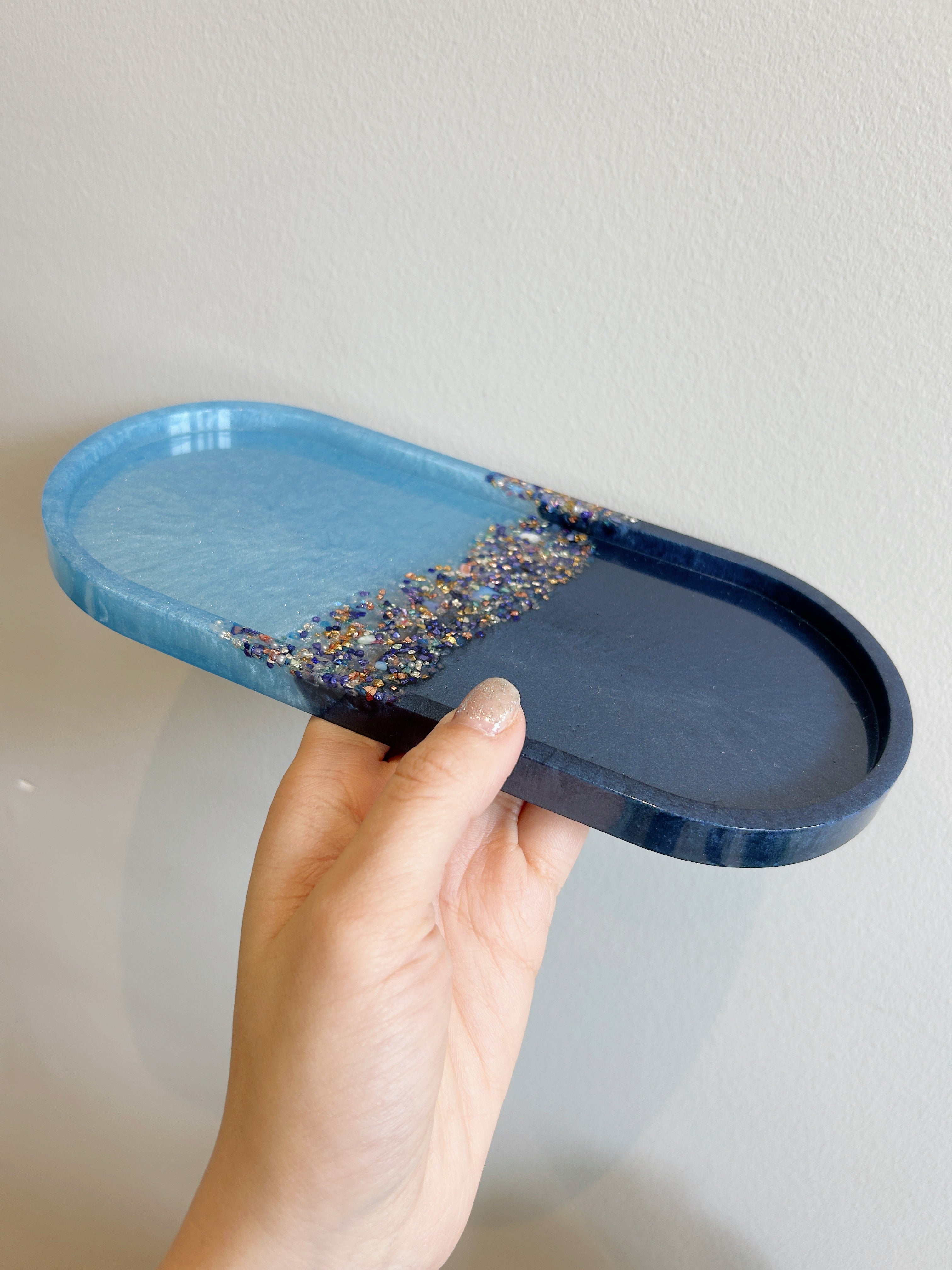 【Crystal Glow】Handmade Resin Coaster & Trinket Tray (3-piece set)