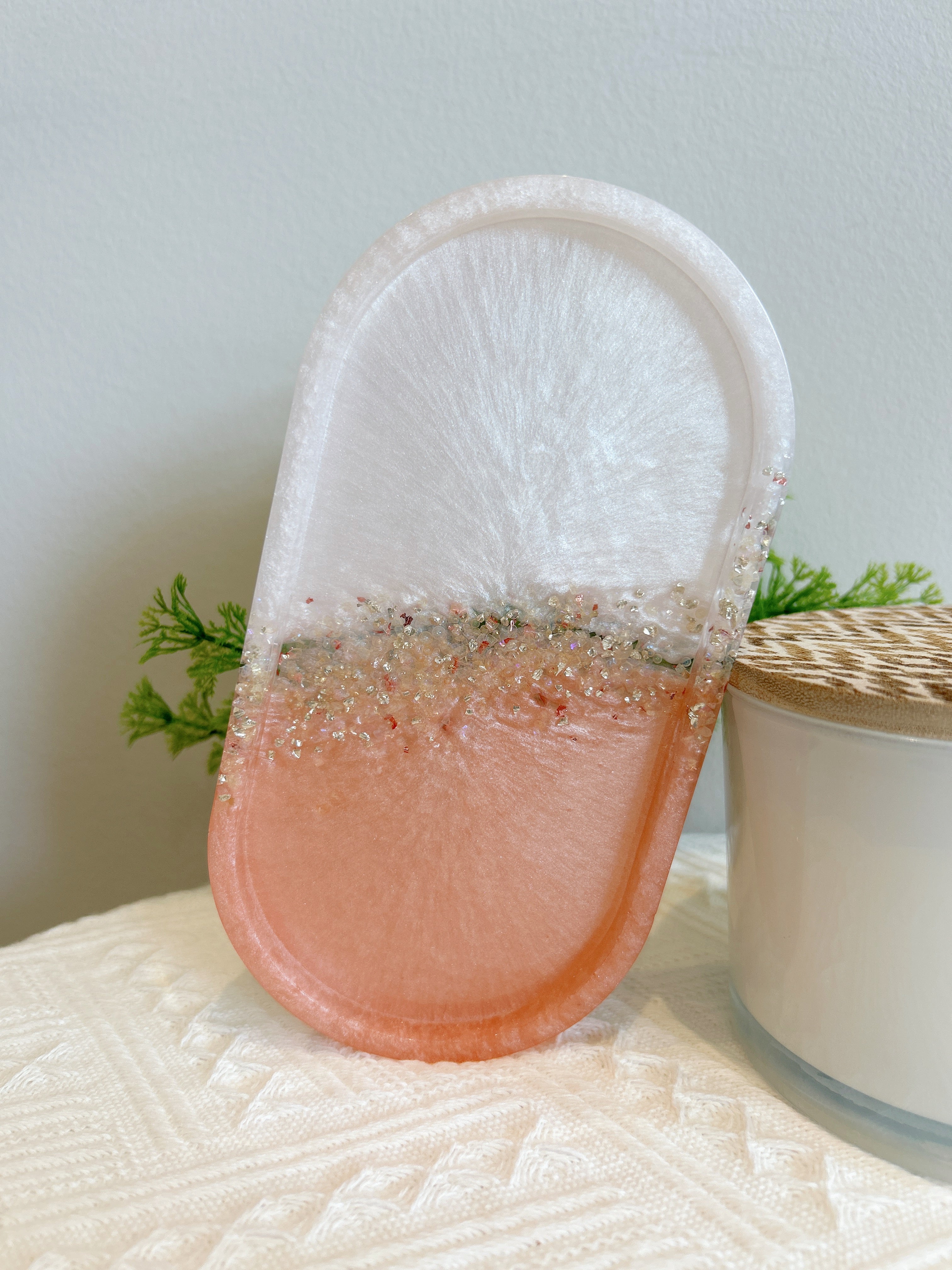 【Crystal Glow】Handmade Resin Coaster & Trinket Tray (2-piece set)