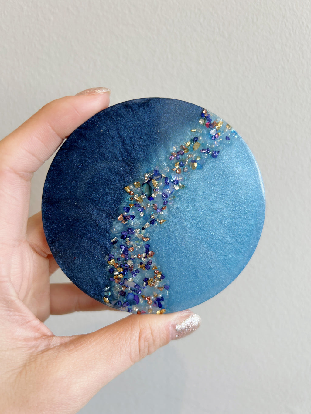 【Crystal Glow】Handmade Resin Coaster & Trinket Tray (3-piece set)