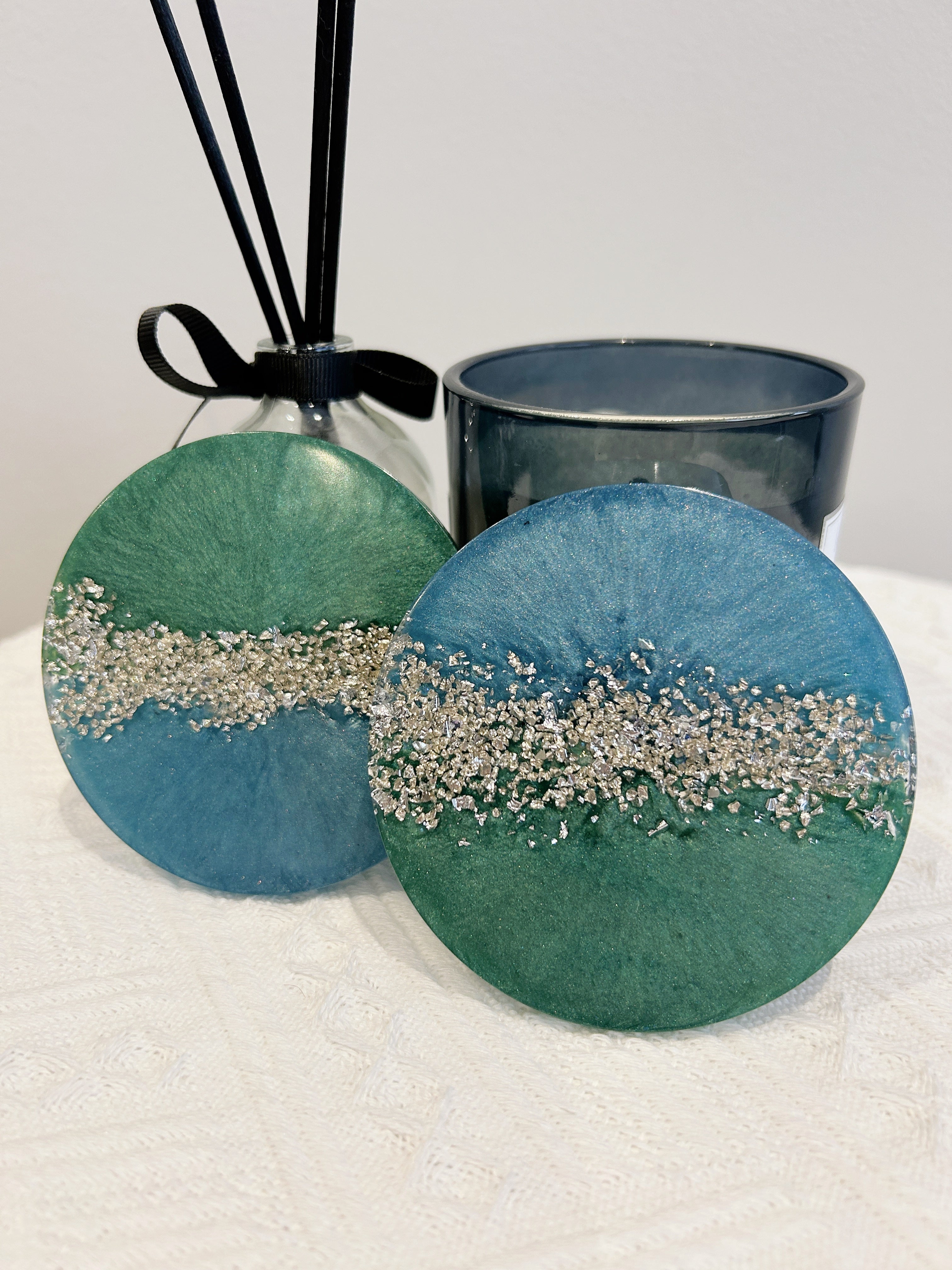 【Crystal Glow】Handmade Resin Coaster & Trinket Tray (3-piece set)
