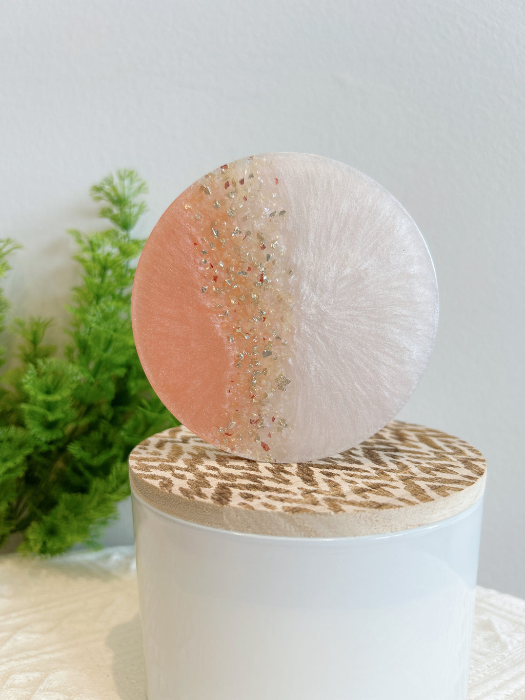 【Crystal Glow】Handmade Resin Coaster & Trinket Tray (2-piece set)