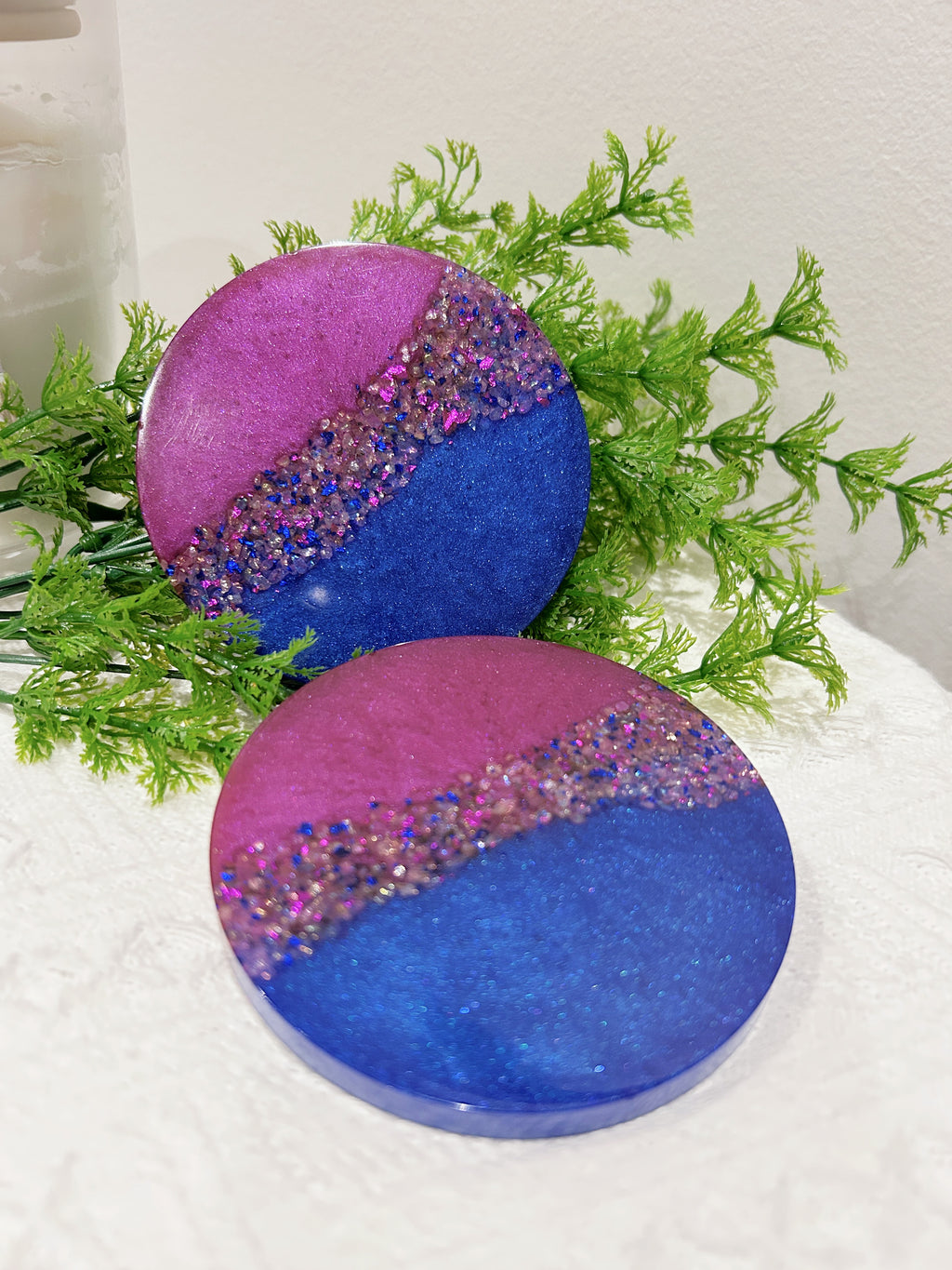 【Crystal Glow】Handmade Resin Coaster & Trinket Tray (3-piece set)