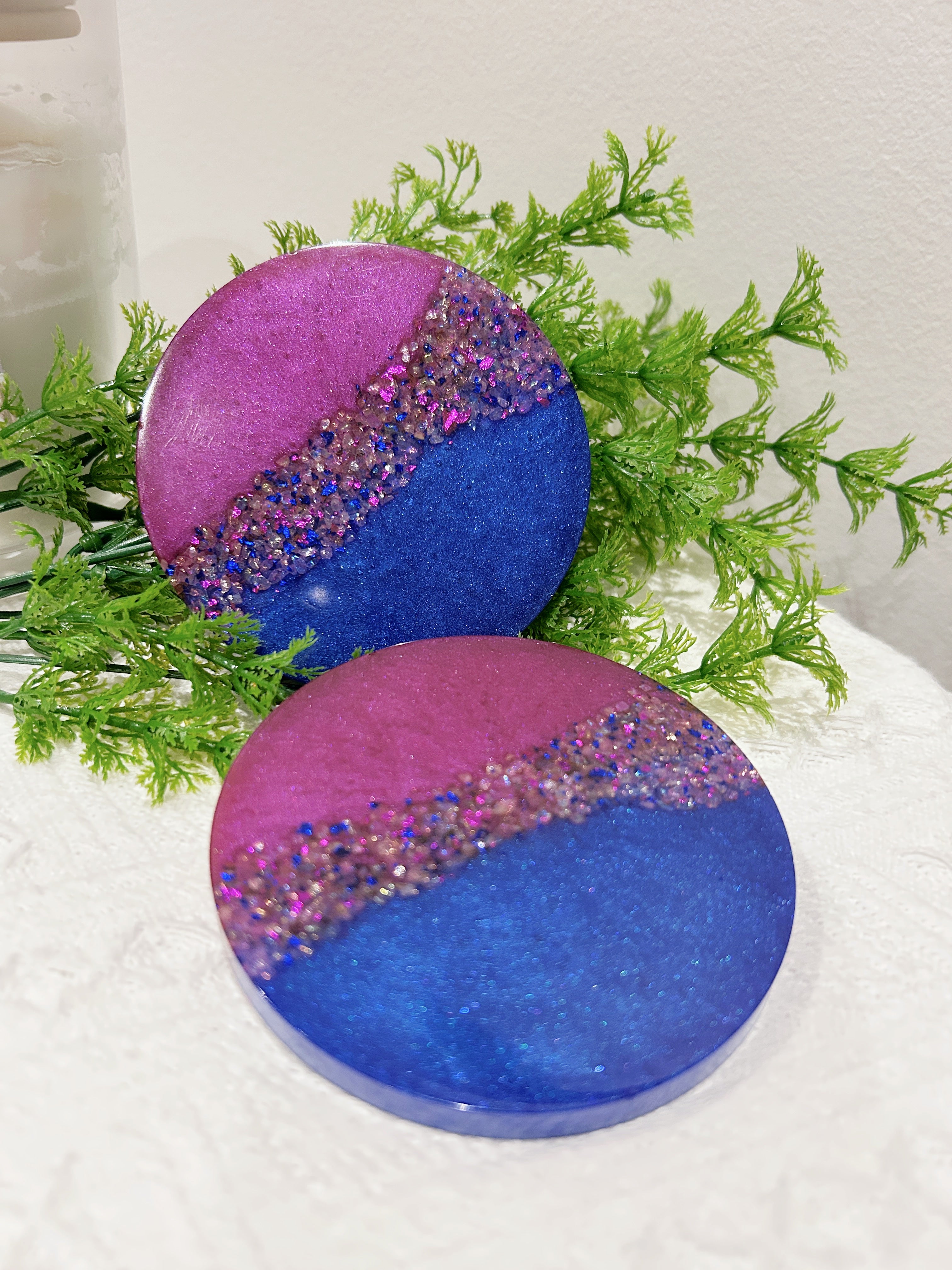 【Crystal Glow】Handmade Resin Coaster & Trinket Tray (3-piece set)