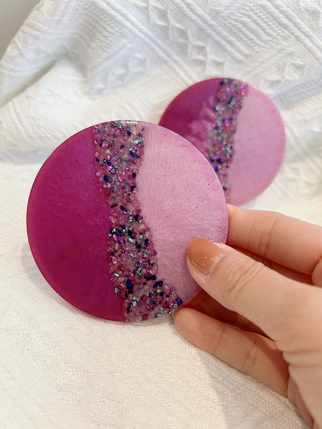 【Crystal Glow】Handmade Resin Coaster & Trinket Tray (3-piece set)