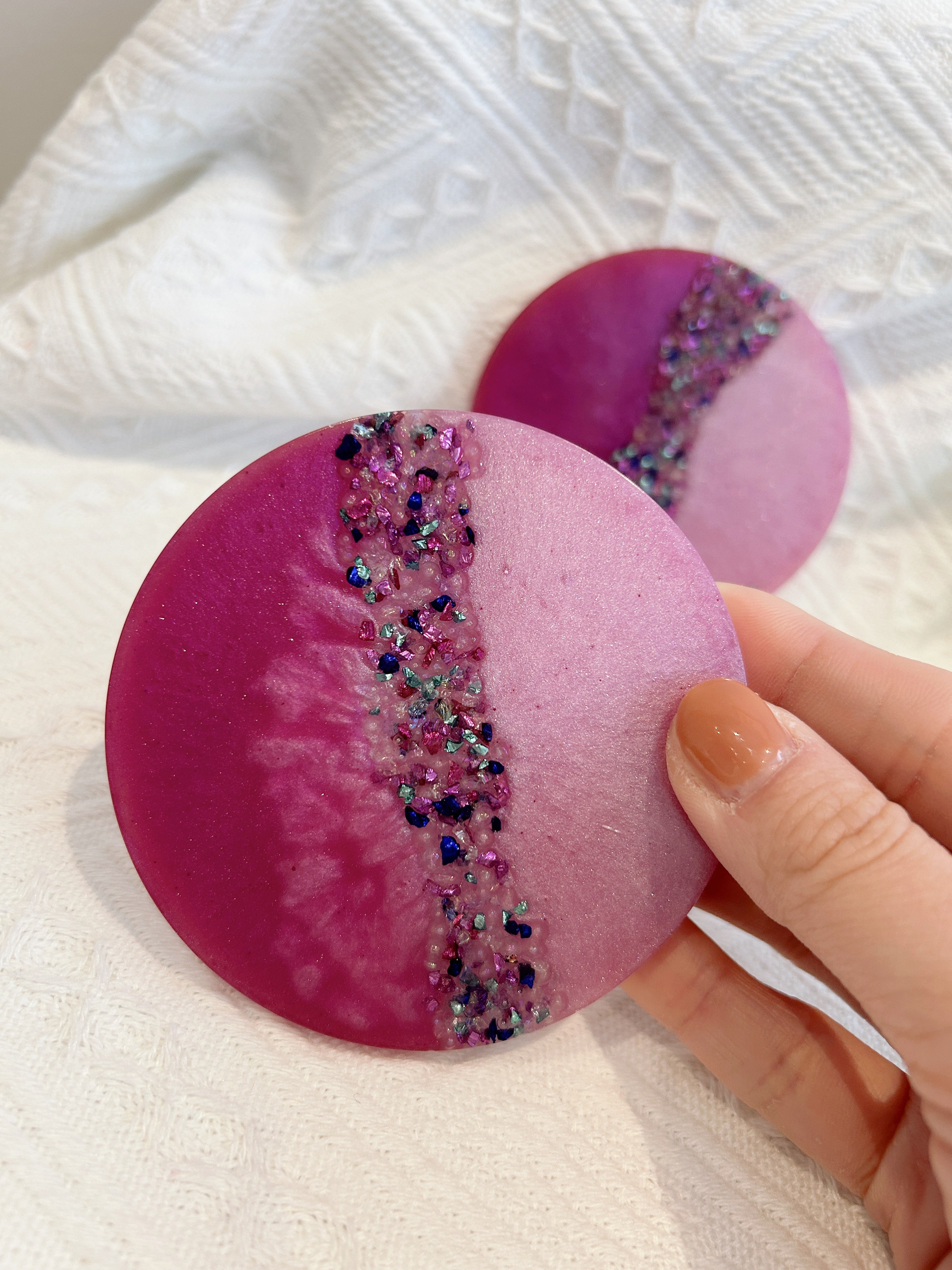 【Crystal Glow】Handmade Resin Coaster & Trinket Tray (3-piece set)