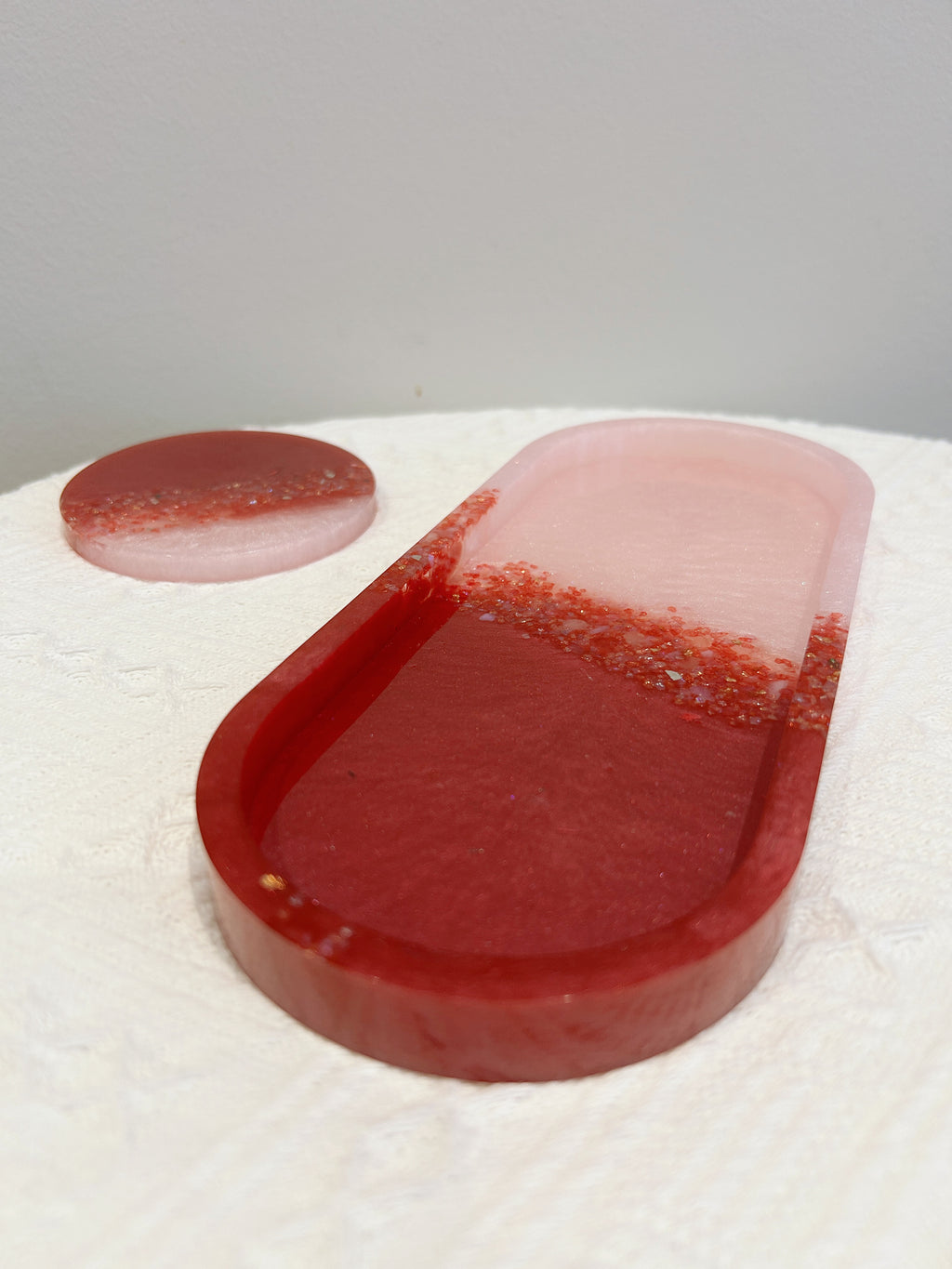 【Crystal Glow】Handmade Resin Coaster & Trinket Tray (2-piece set)