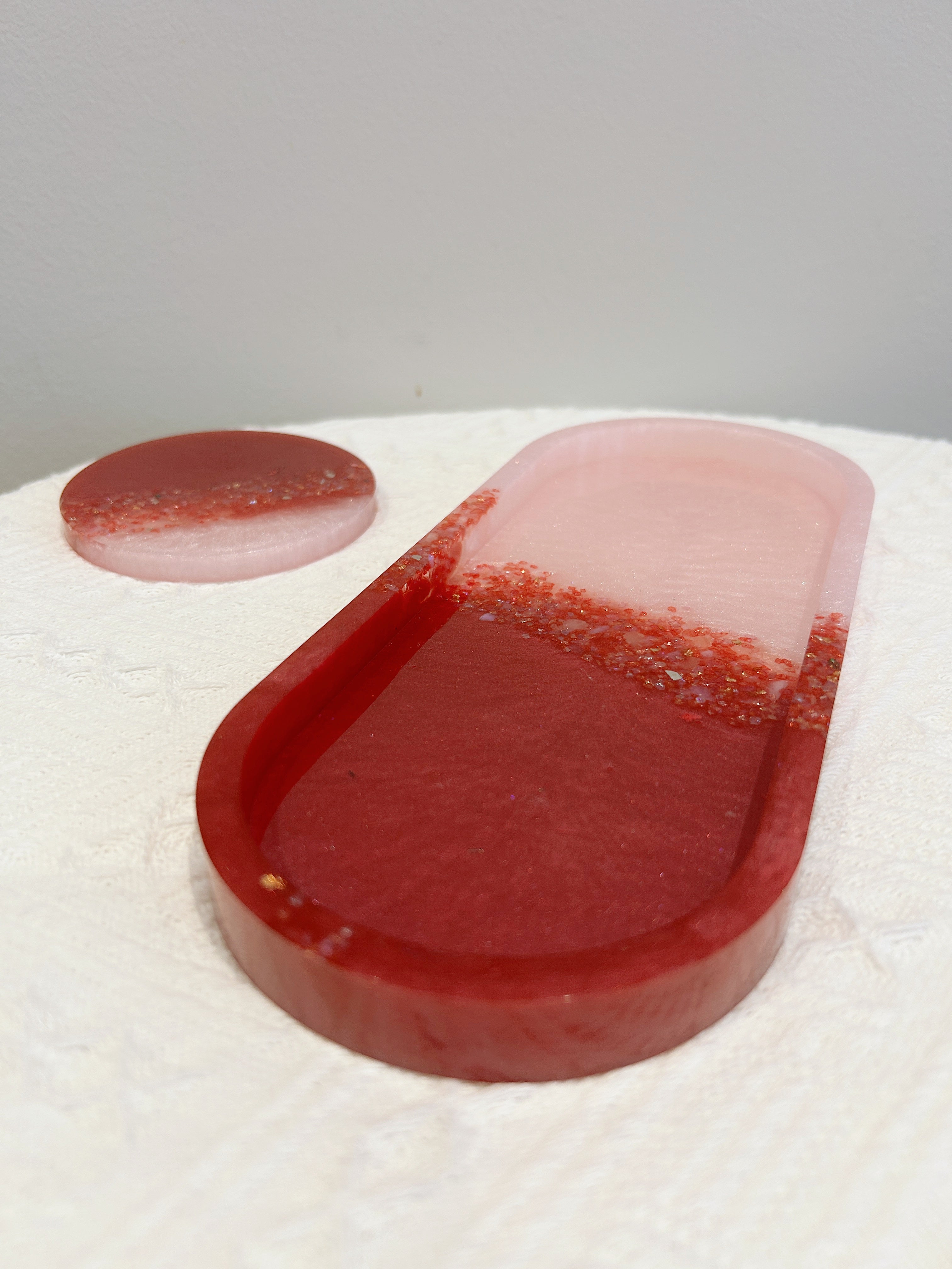 【Crystal Glow】Handmade Resin Coaster & Trinket Tray (2-piece set)