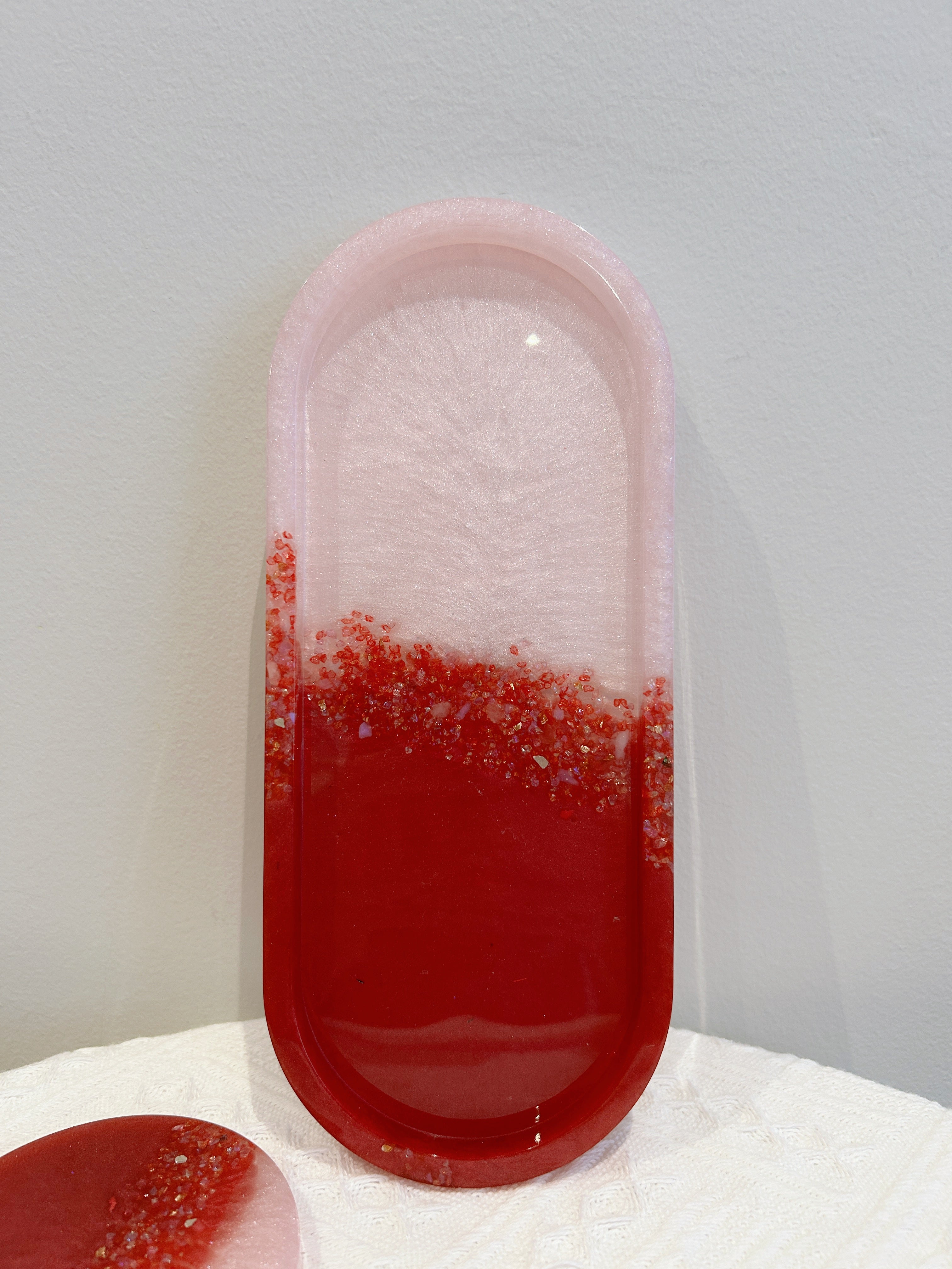 【Crystal Glow】Handmade Resin Coaster & Trinket Tray (2-piece set)