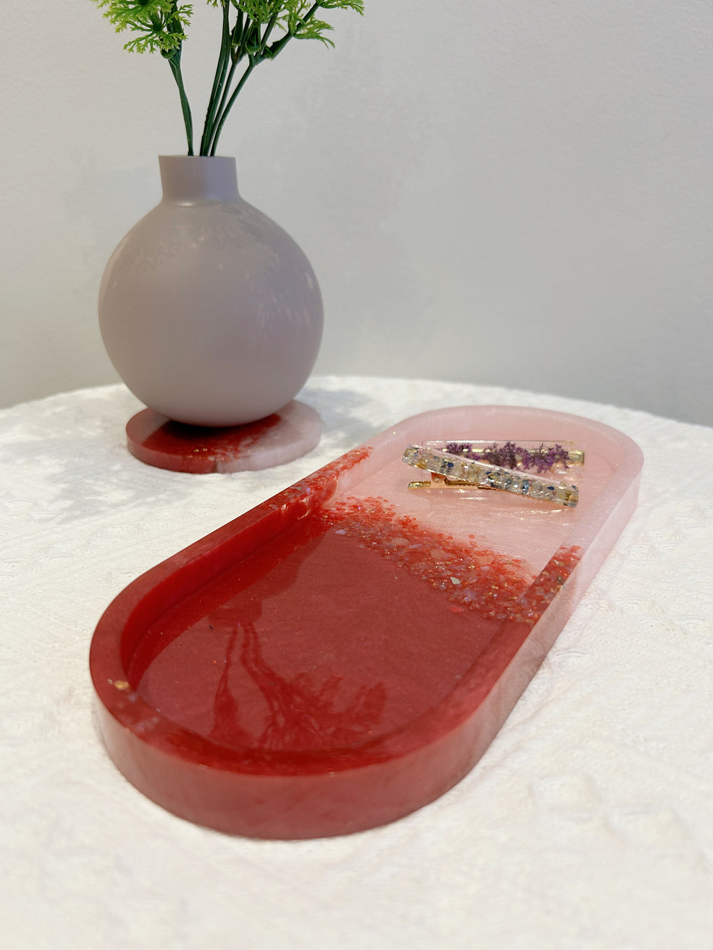 【Crystal Glow】Handmade Resin Coaster & Trinket Tray (2-piece set)