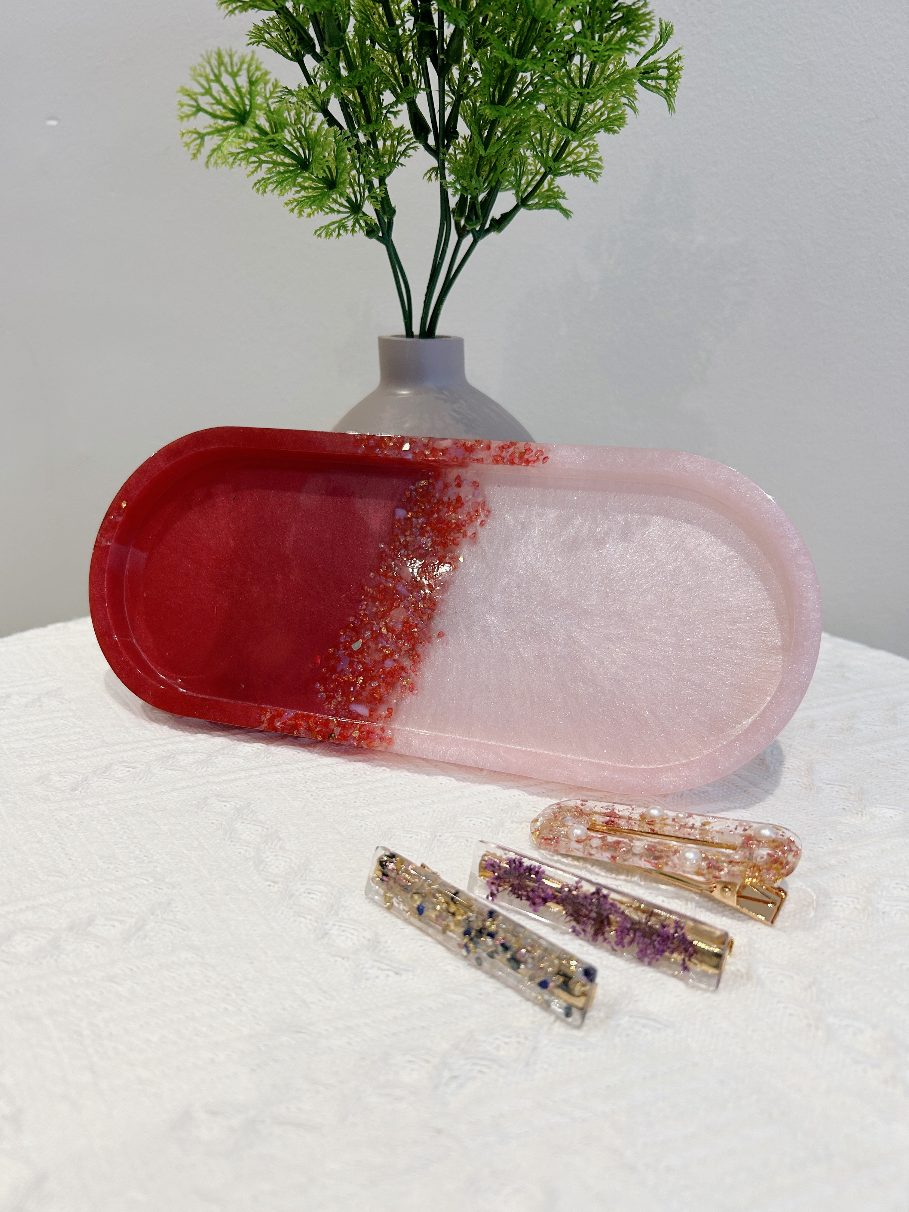 【Crystal Glow】Handmade Resin Coaster & Trinket Tray (2-piece set)