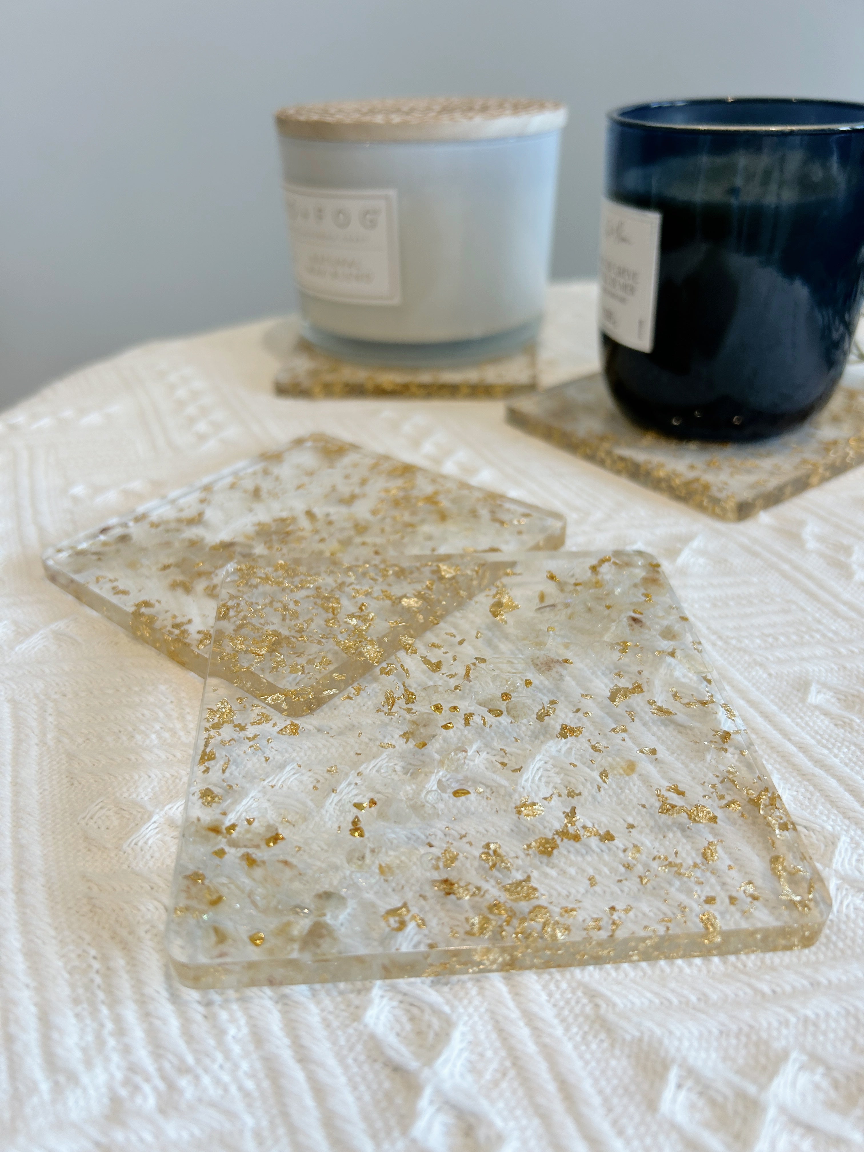 【Golden Elegance】Handmade Resin Coasters (set of 4)