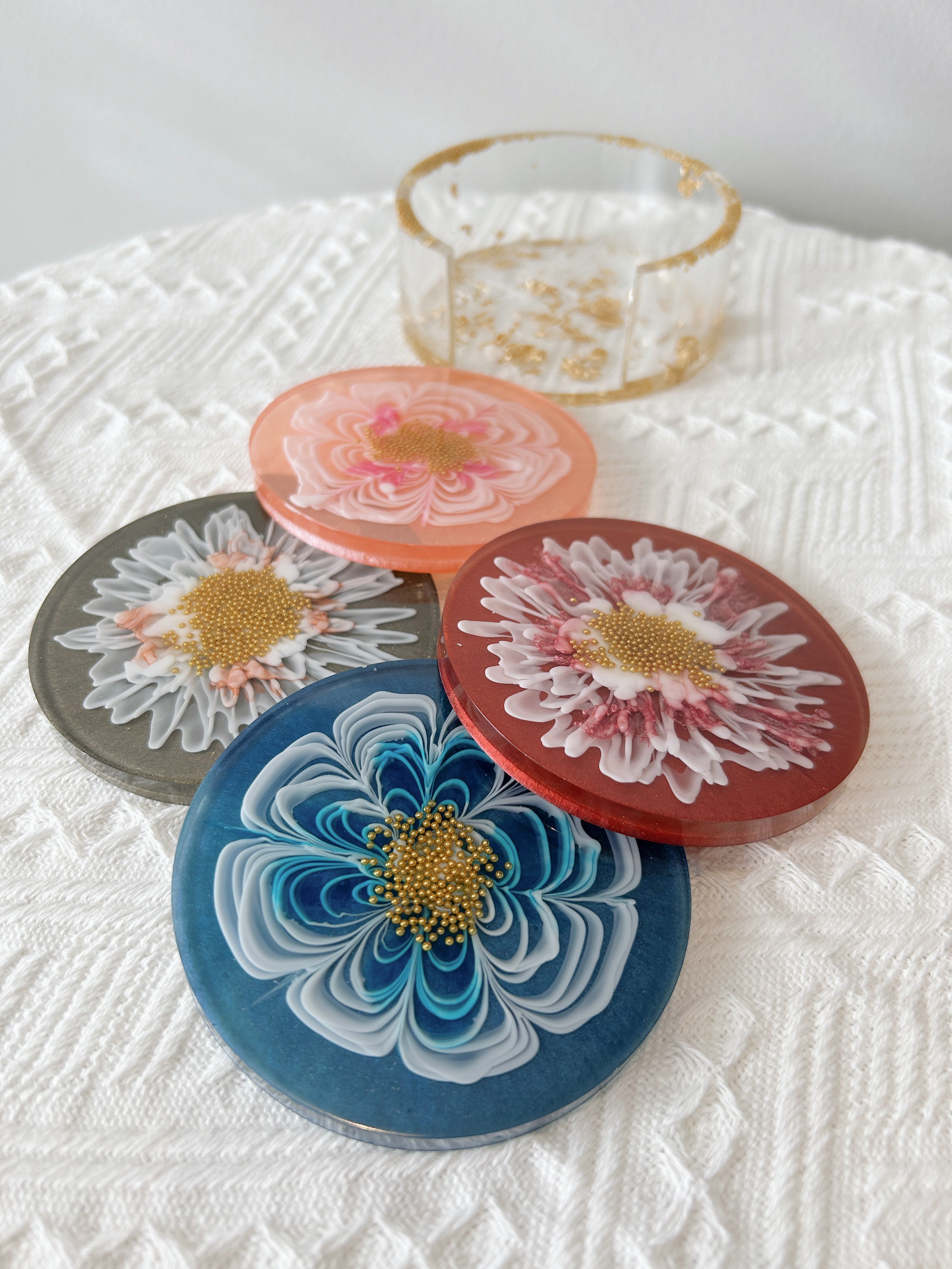 【Blooming Beauty】Handmade Resin Coaster Set (set of 5)
