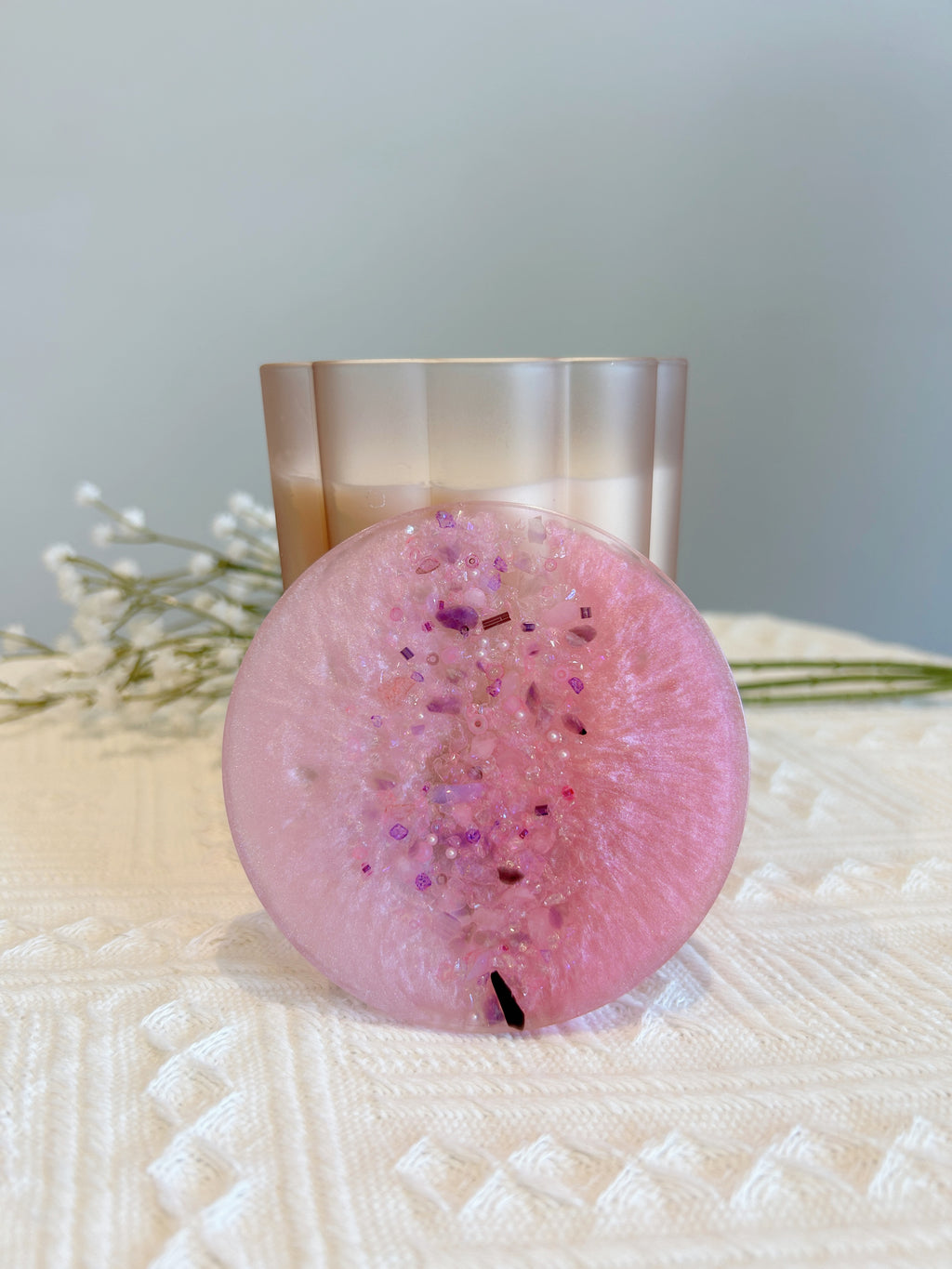 【Crystal Glow】Handmade Resin Coaster & Trinket Tray (2-piece set)