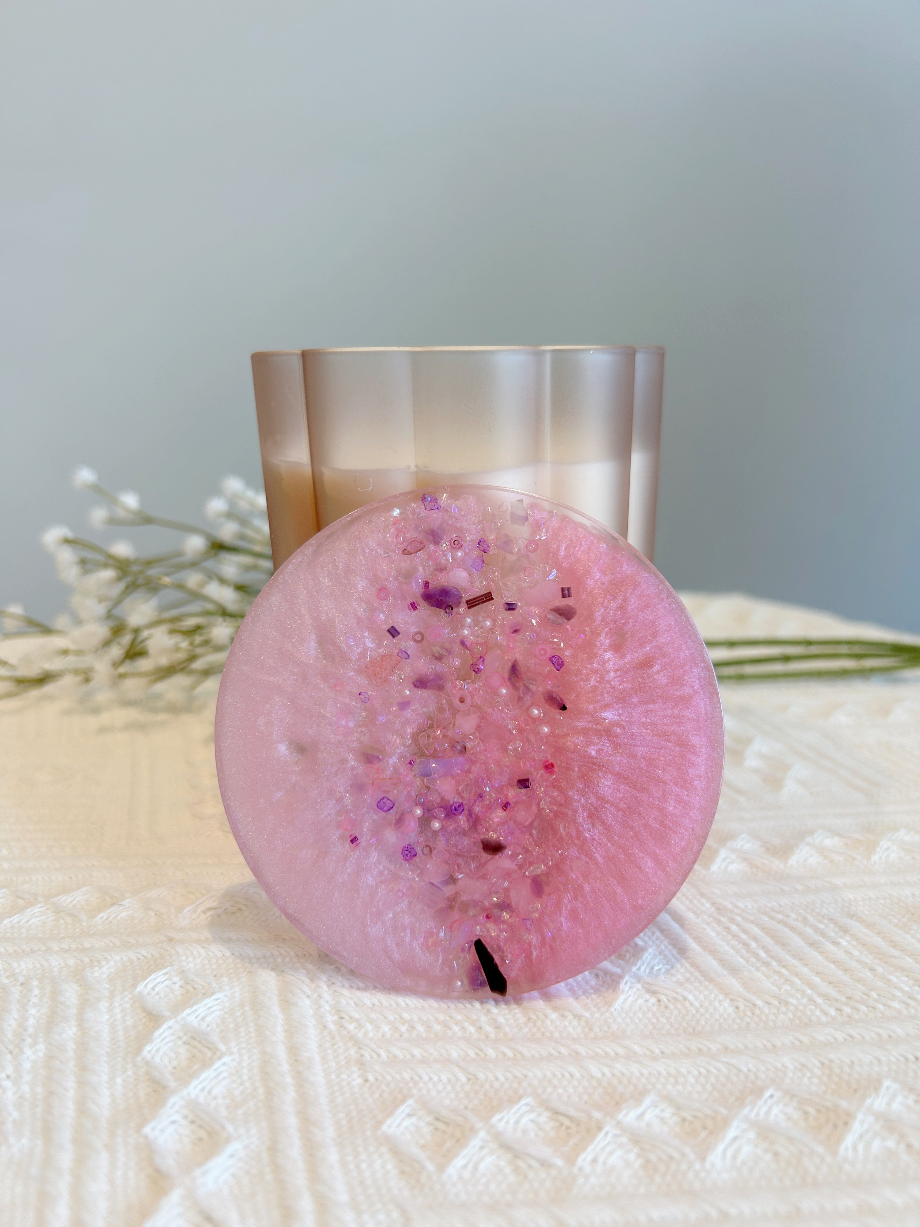 【Crystal Glow】Handmade Resin Coaster & Trinket Tray (2-piece set)