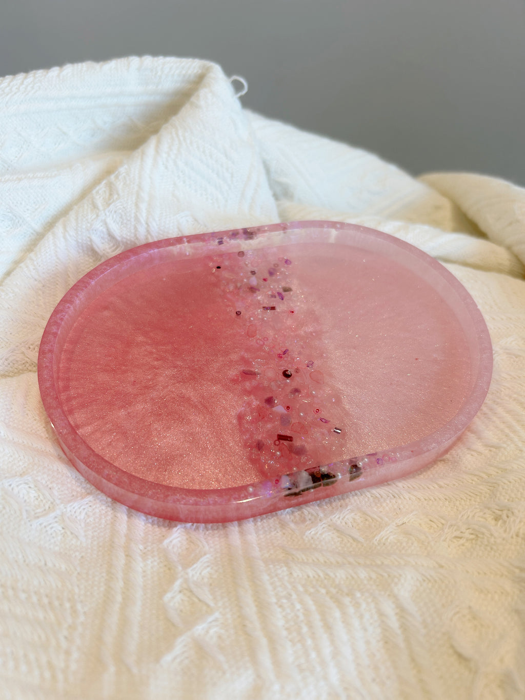 【Crystal Glow】Handmade Resin Coaster & Trinket Tray (2-piece set)