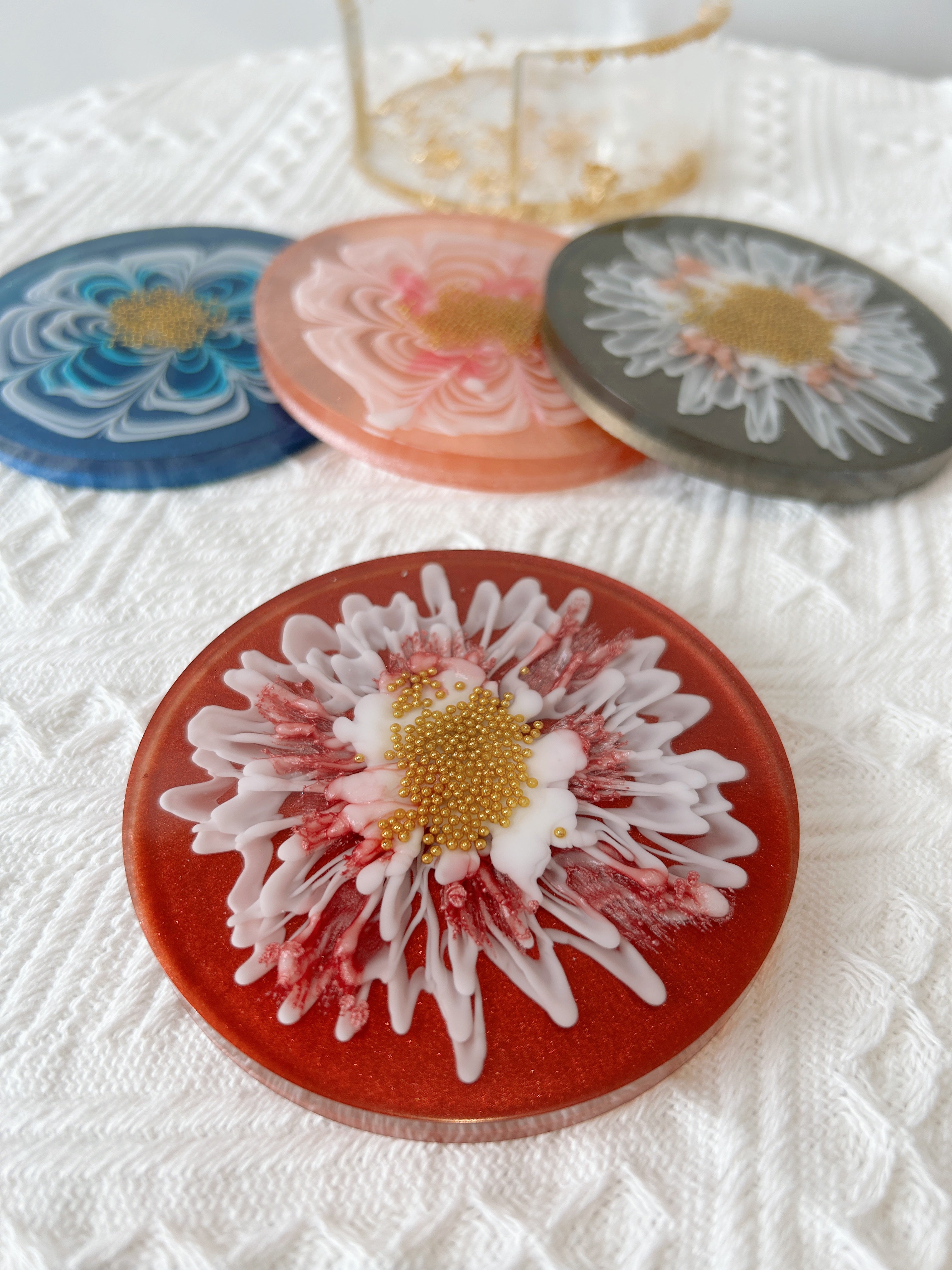 【Blooming Beauty】Handmade Resin Coaster Set (set of 5)