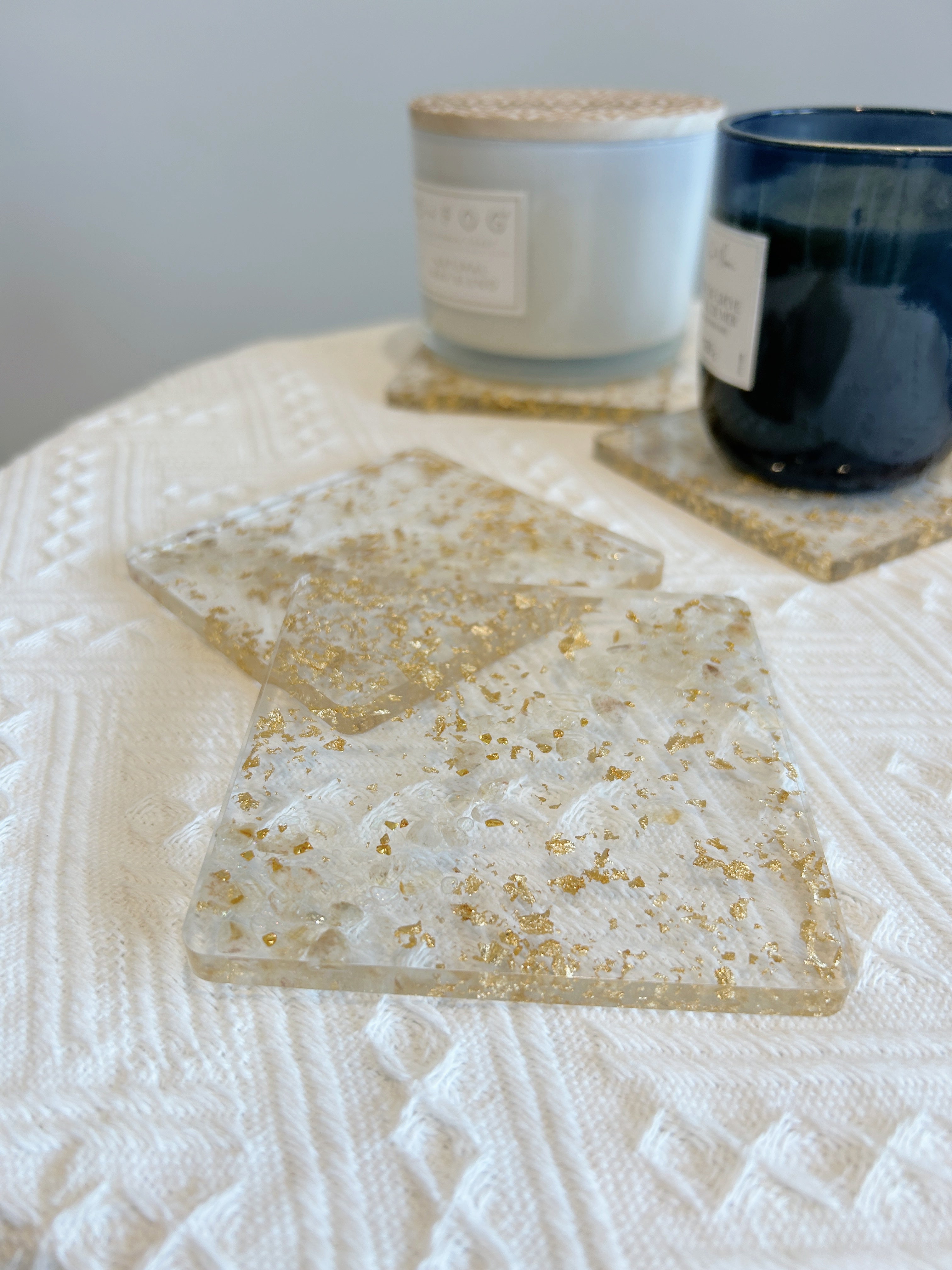 【Golden Elegance】Handmade Resin Coasters (set of 4)
