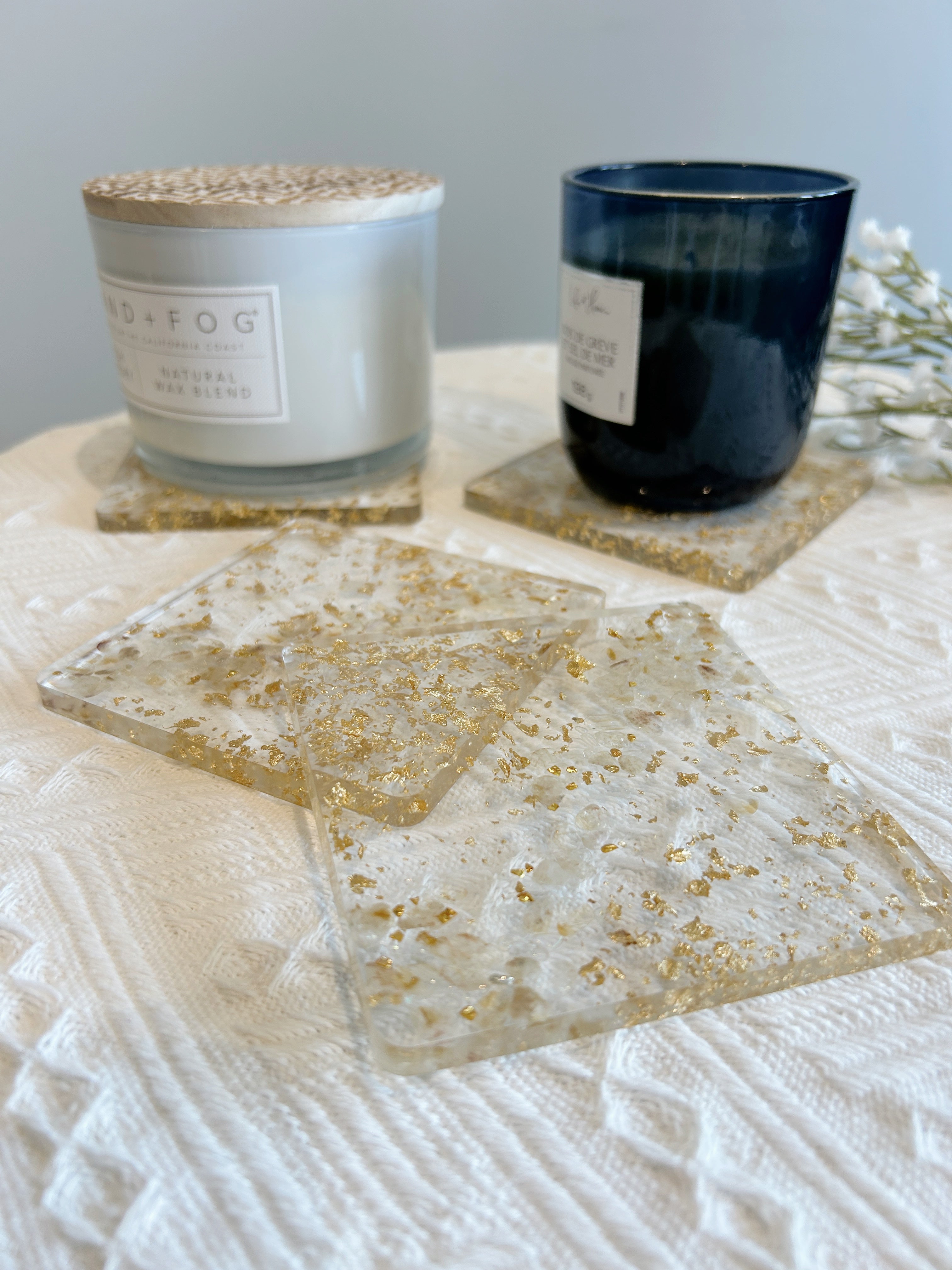【Golden Elegance】Handmade Resin Coasters (set of 4)