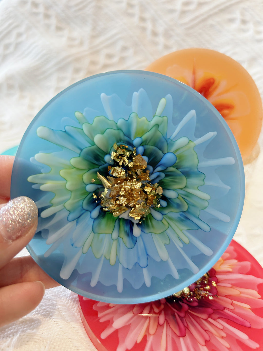 【Blooming Beauty】Handmade Resin Coaster Set (set of 5)