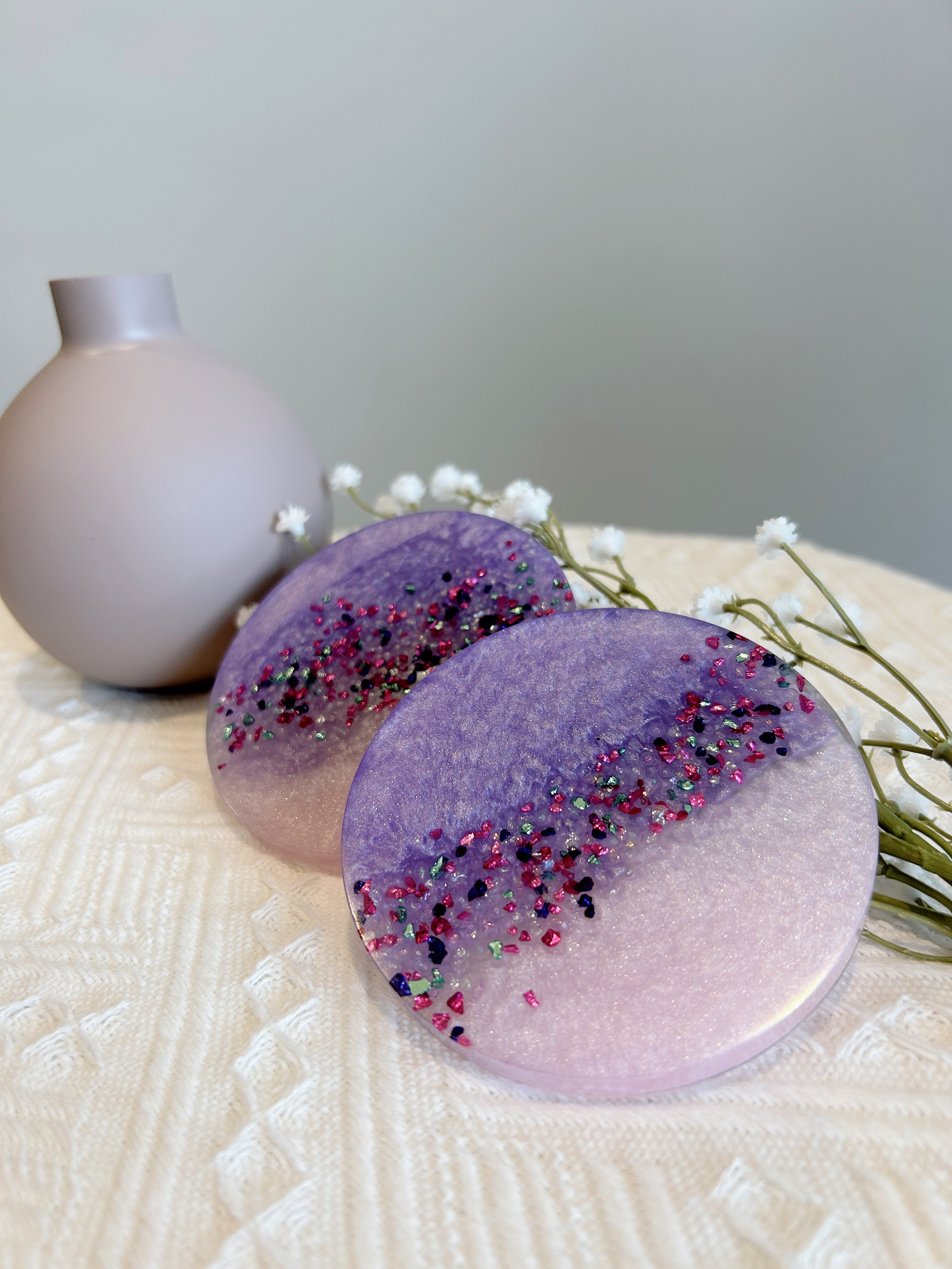 【Crystal Glow】Handmade Resin Coasters (pair)