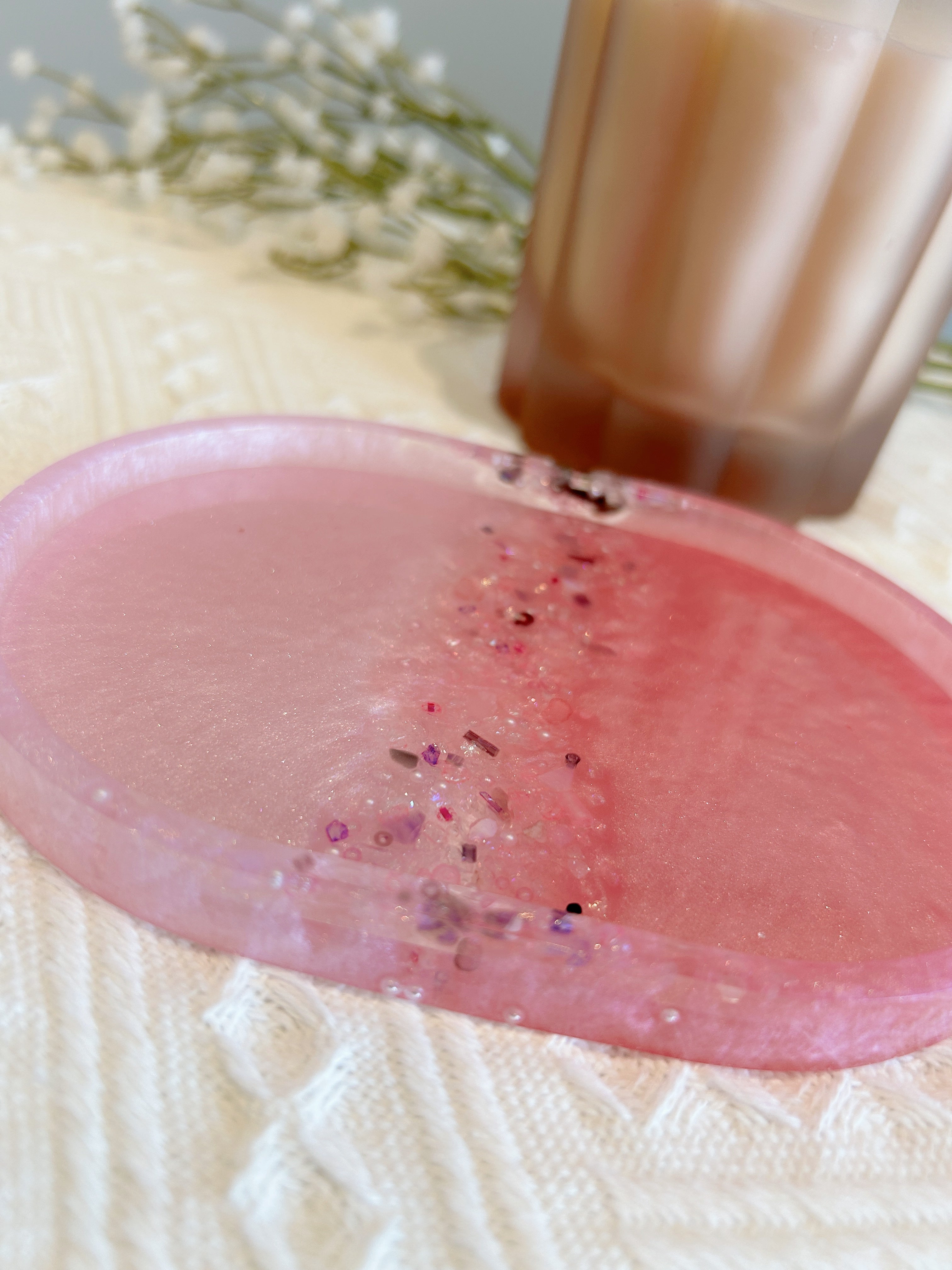 【Crystal Glow】Handmade Resin Coaster & Trinket Tray (2-piece set)