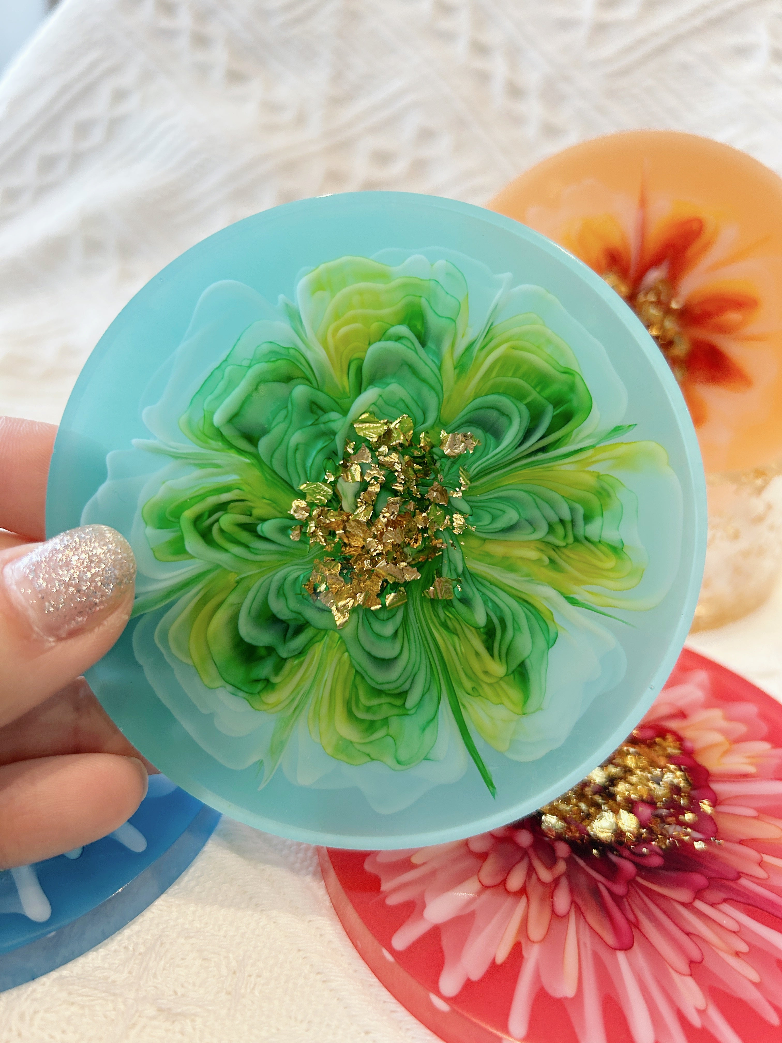 【Blooming Beauty】Handmade Resin Coaster Set (set of 5)