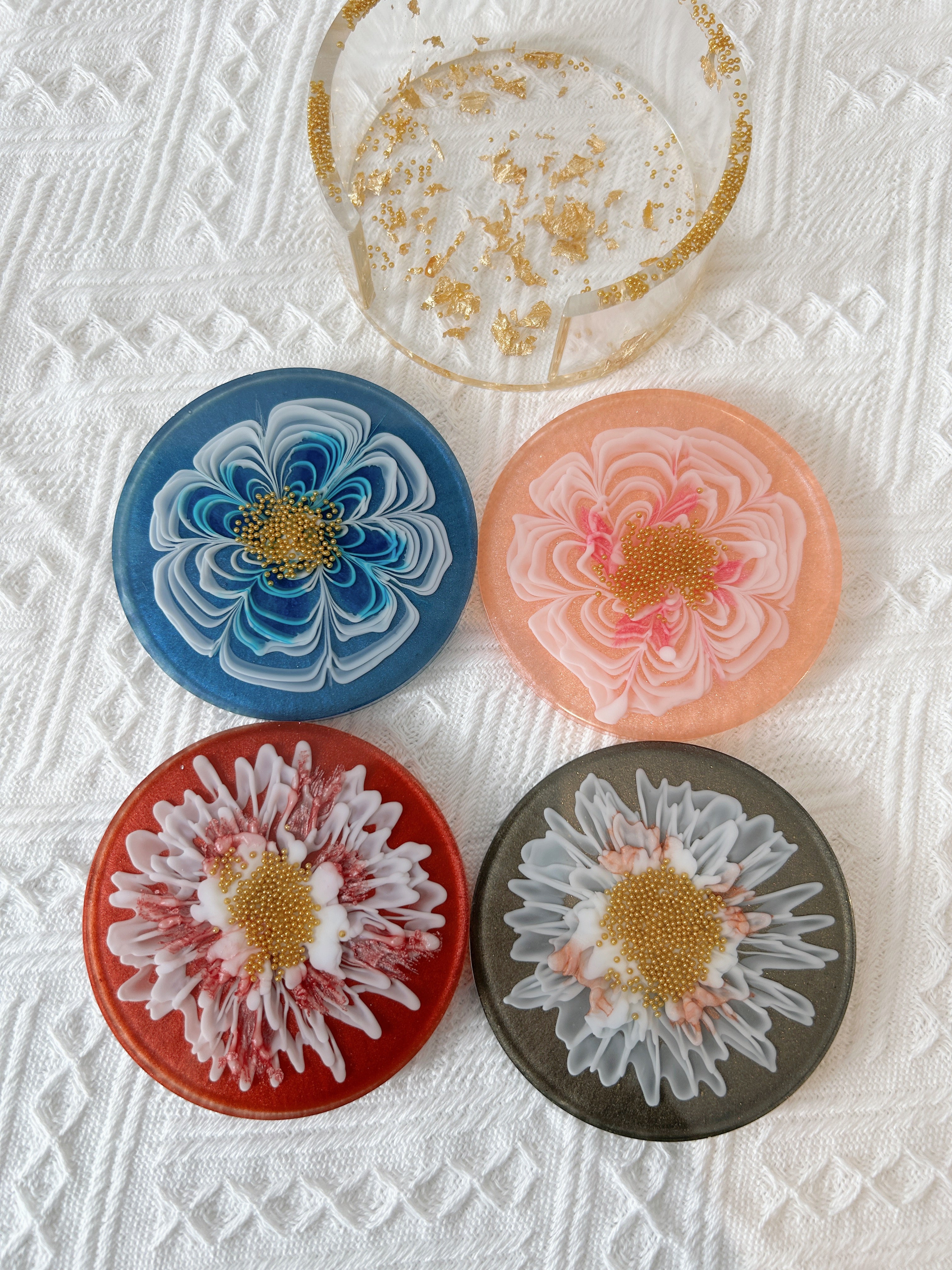 【Blooming Beauty】Handmade Resin Coaster Set (set of 5)