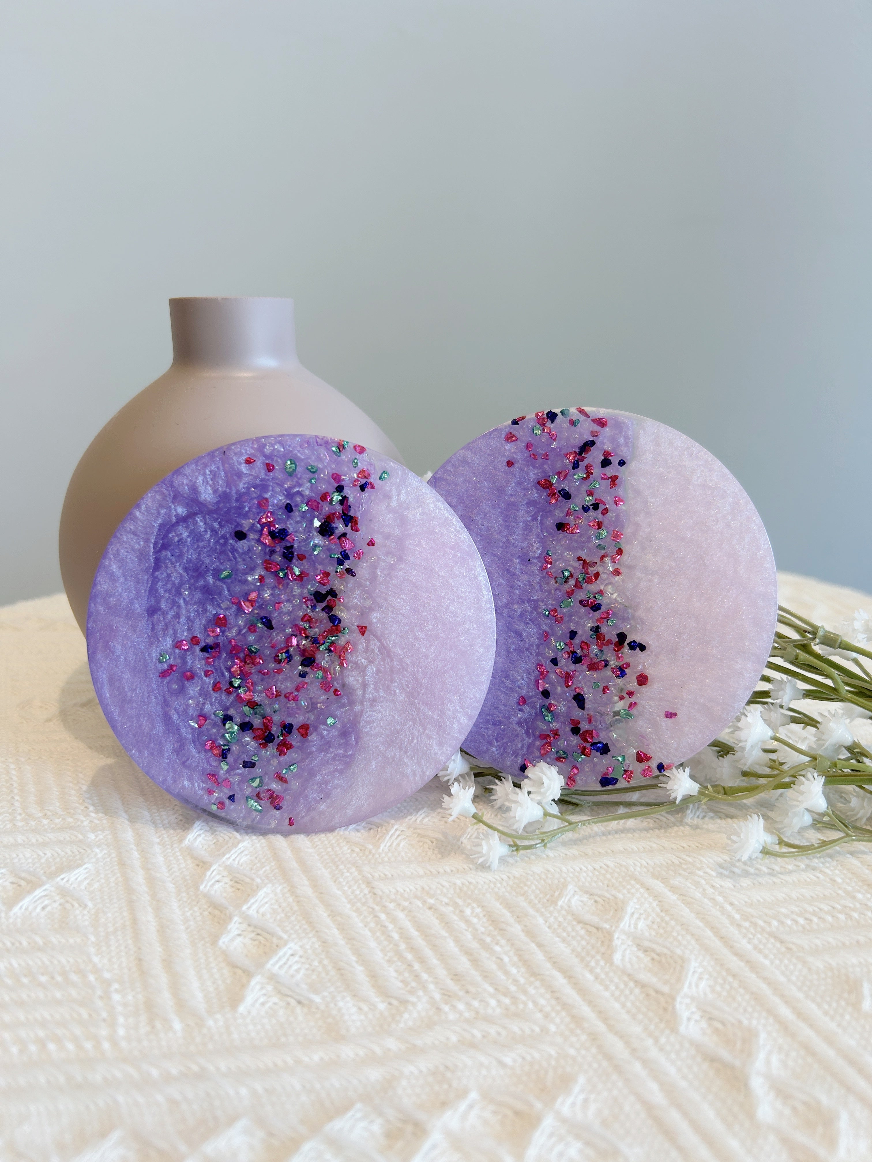【Crystal Glow】Handmade Resin Coasters (pair)