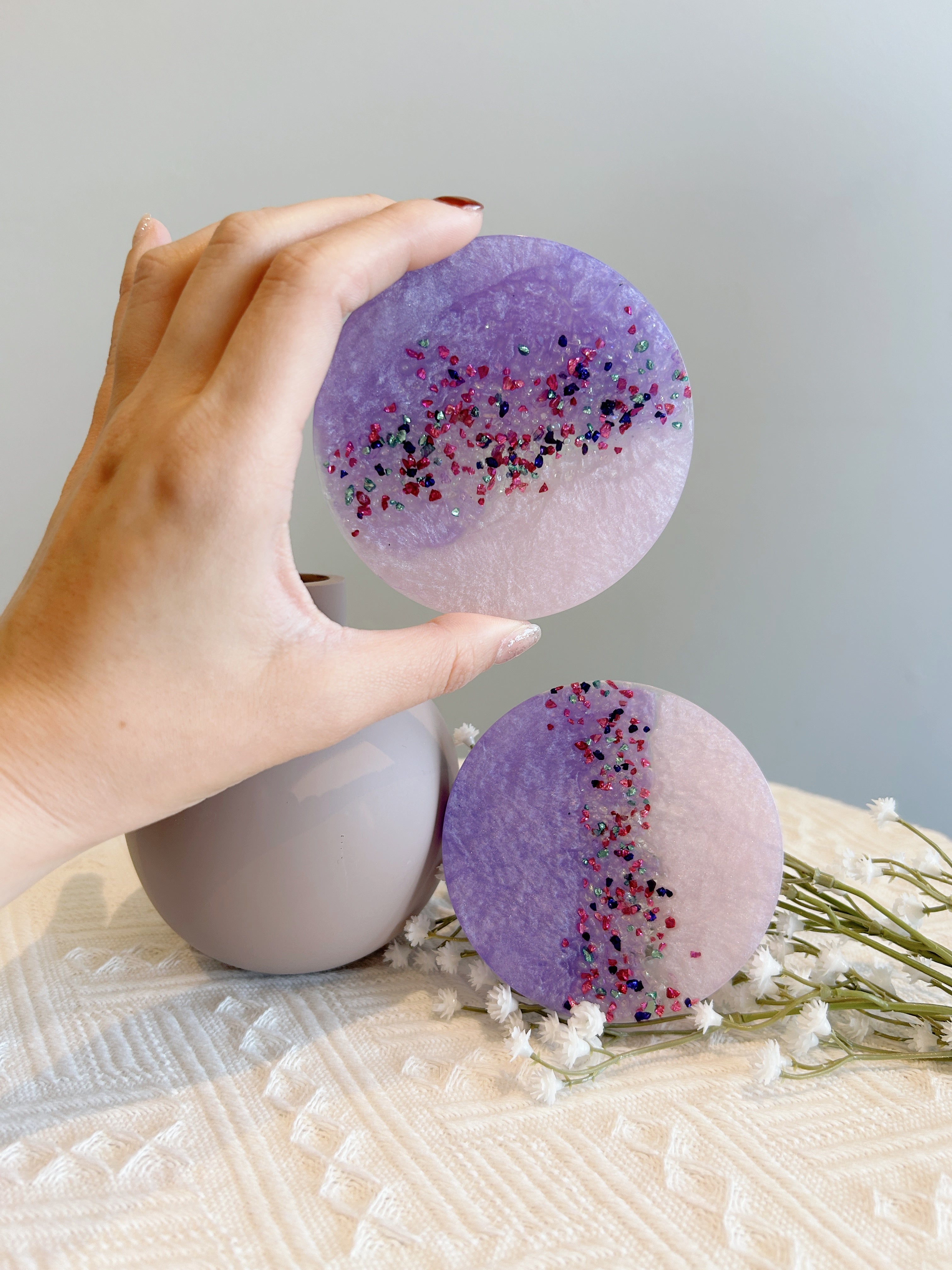 【Crystal Glow】Handmade Resin Coasters (pair)