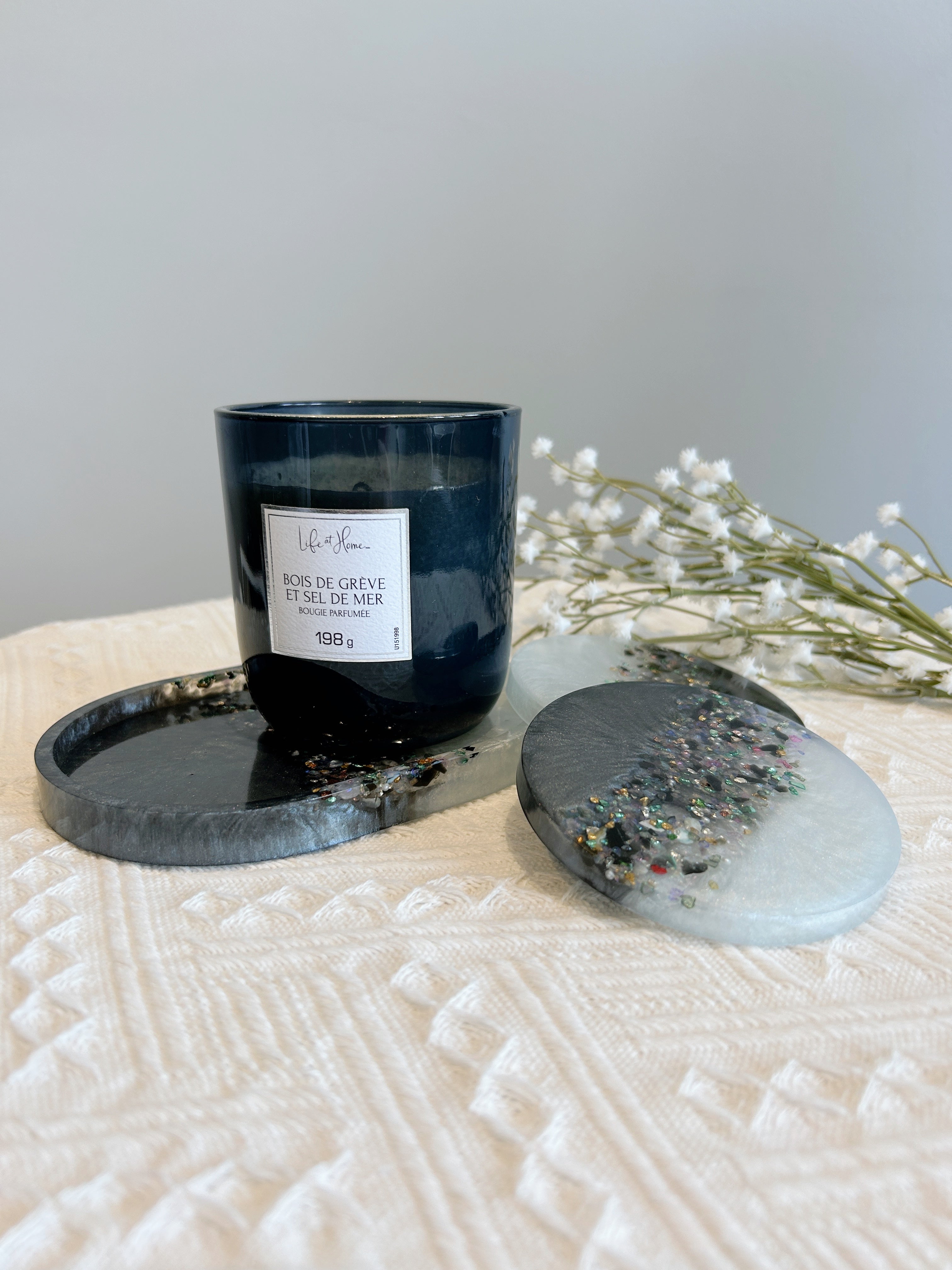 【Crystal Glow】Handmade Resin Coasters & Trinket Tray (3-piece set)