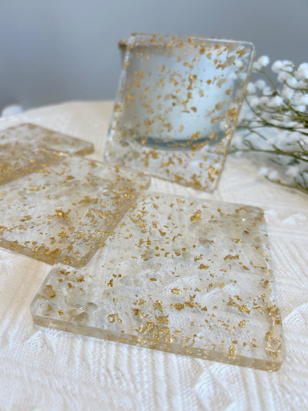 【Golden Elegance】Handmade Resin Coasters (set of 4)