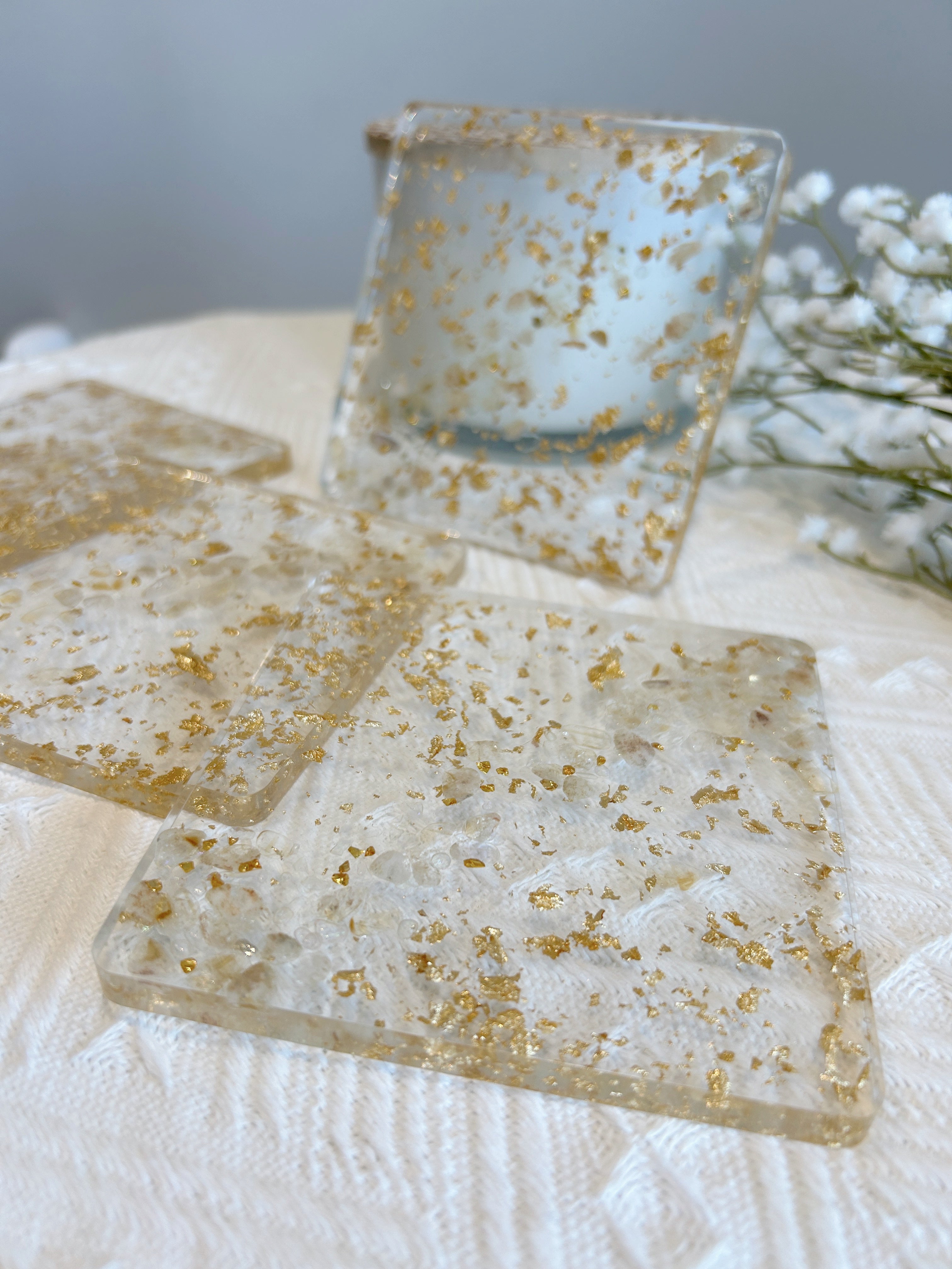 【Golden Elegance】Handmade Resin Coasters (set of 4)
