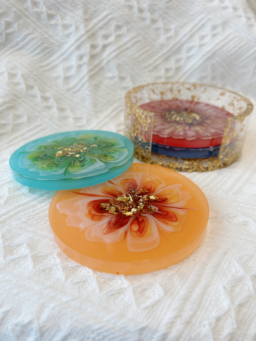 【Blooming Beauty】Handmade Resin Coaster Set (set of 5)