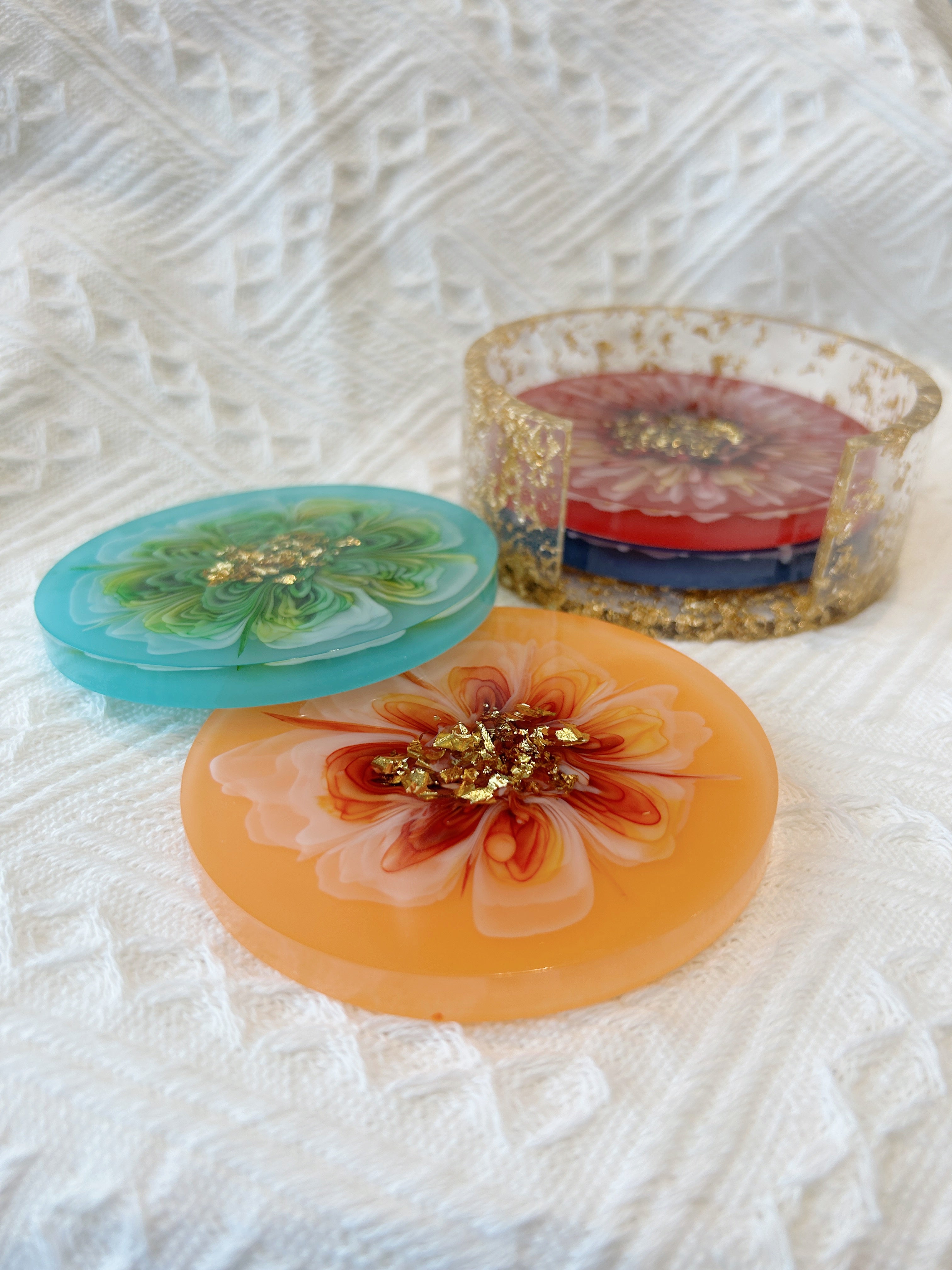 【Blooming Beauty】Handmade Resin Coaster Set (set of 5)