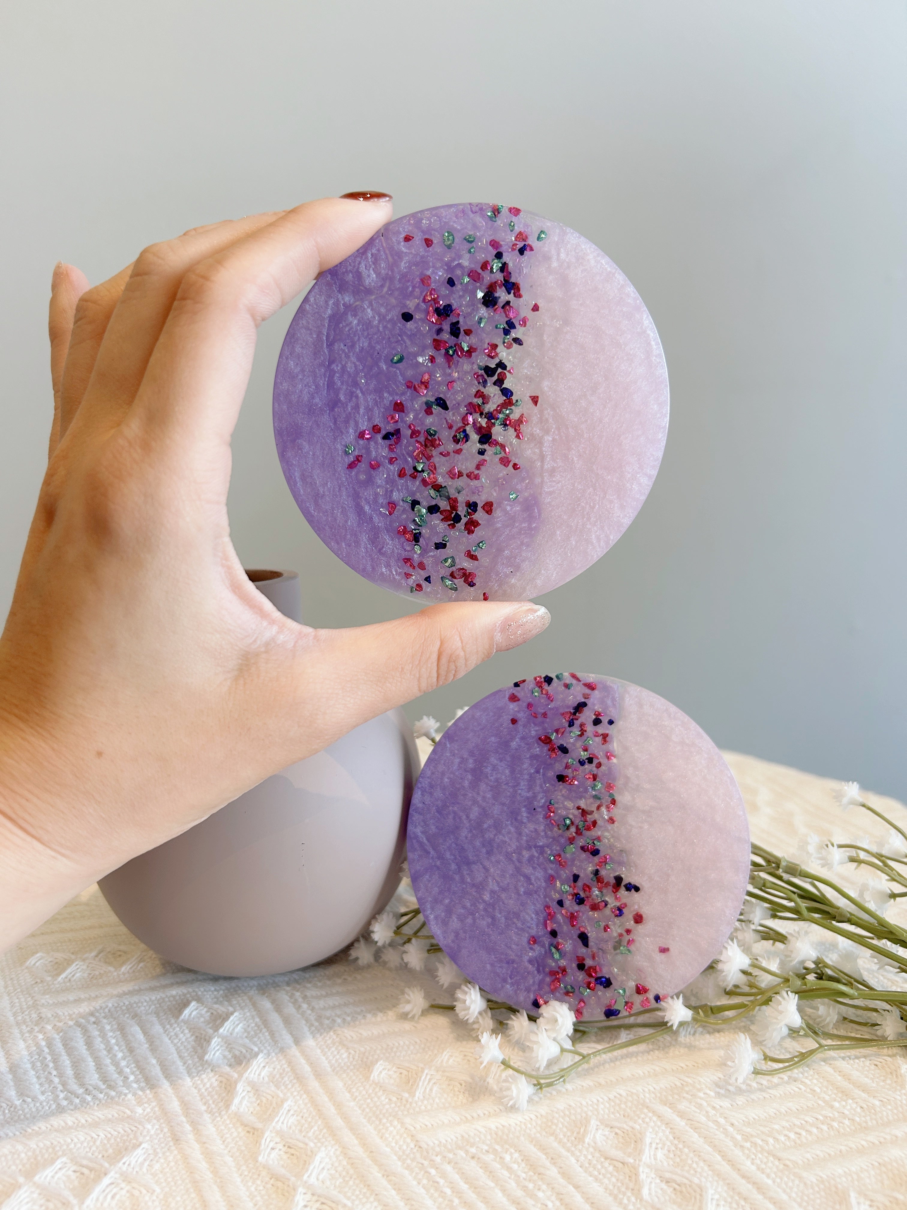 【Crystal Glow】Handmade Resin Coasters (pair)