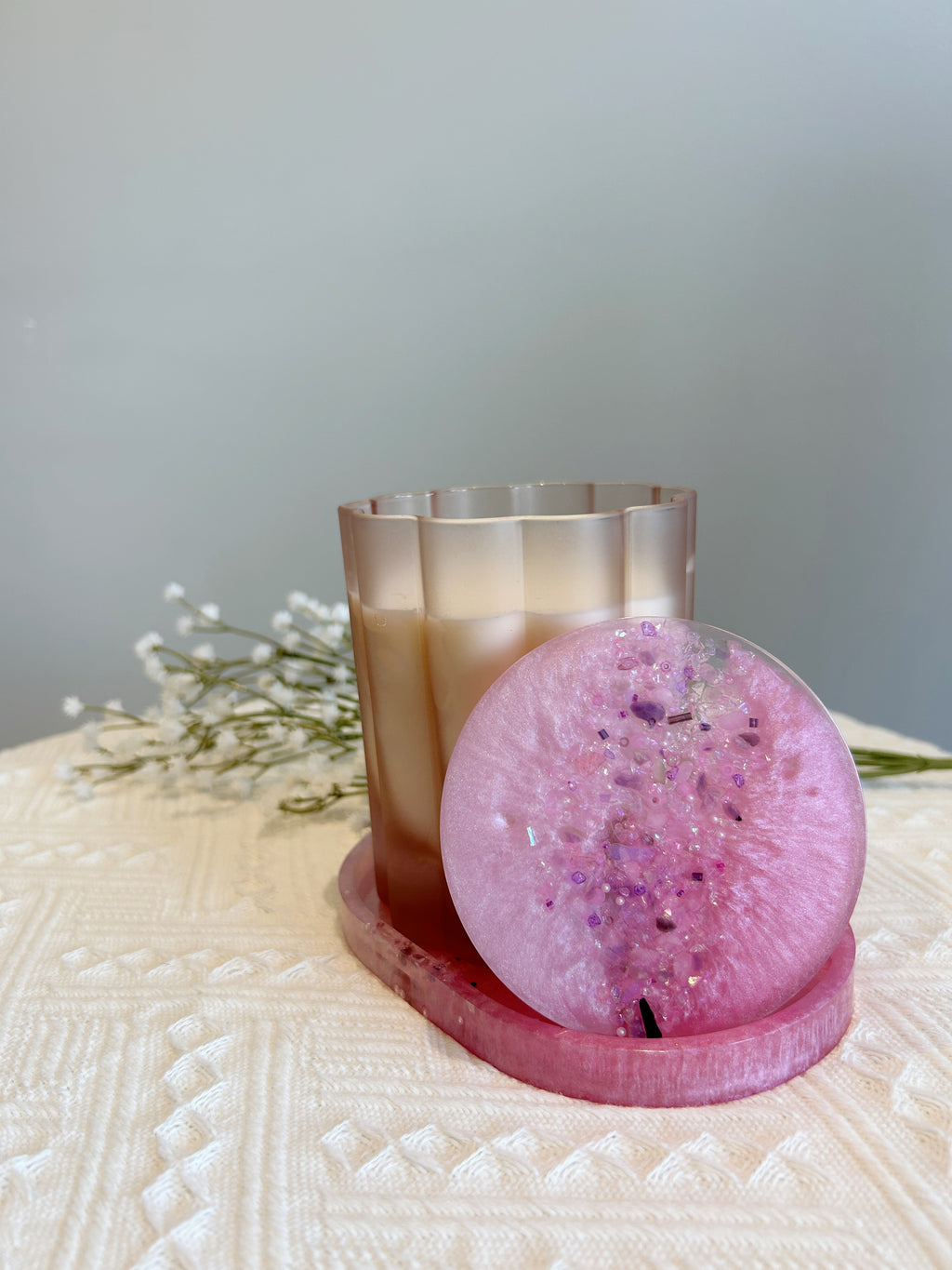 【Crystal Glow】Handmade Resin Coaster & Trinket Tray (2-piece set)