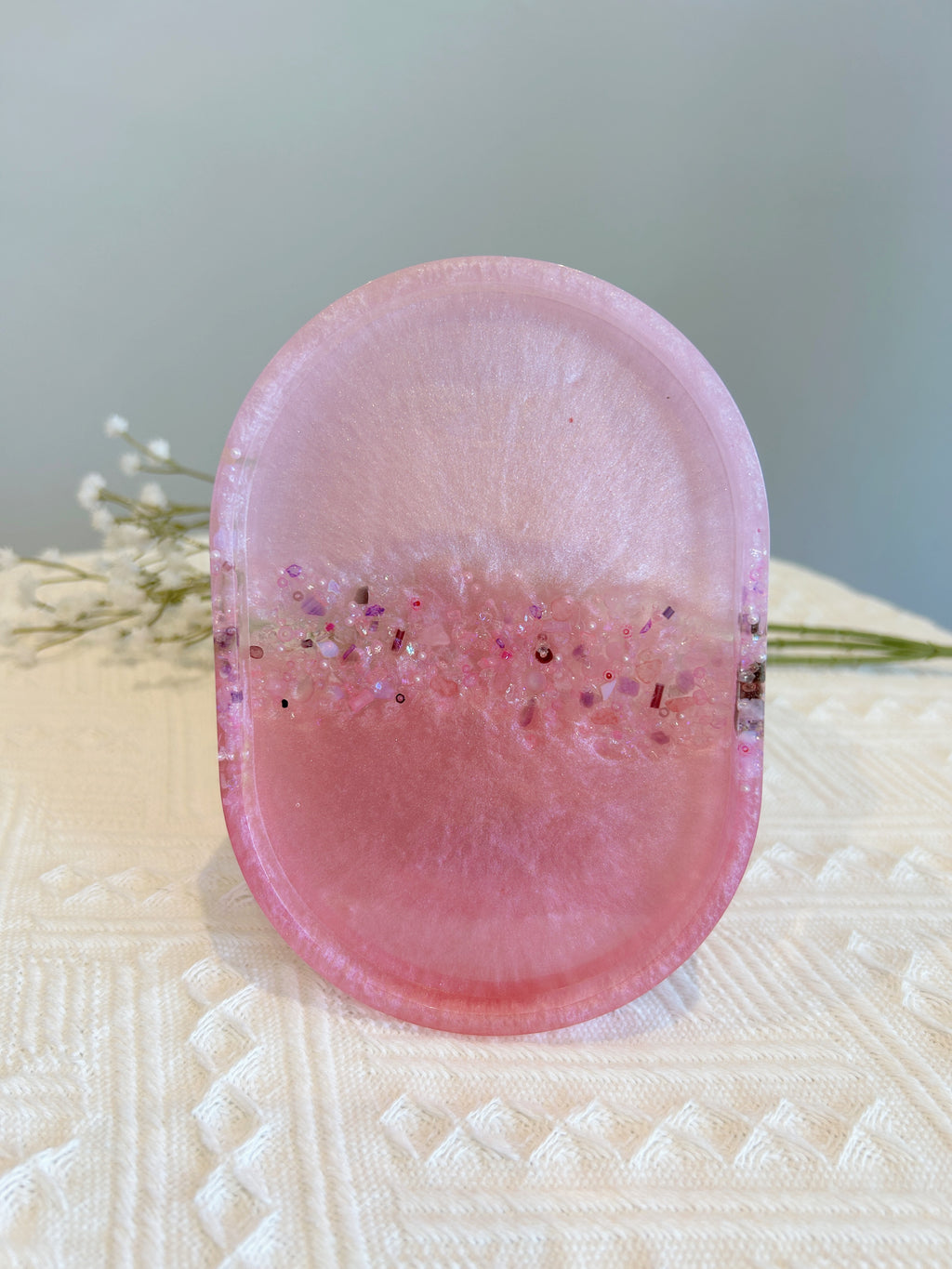 【Crystal Glow】Handmade Resin Coaster & Trinket Tray (2-piece set)