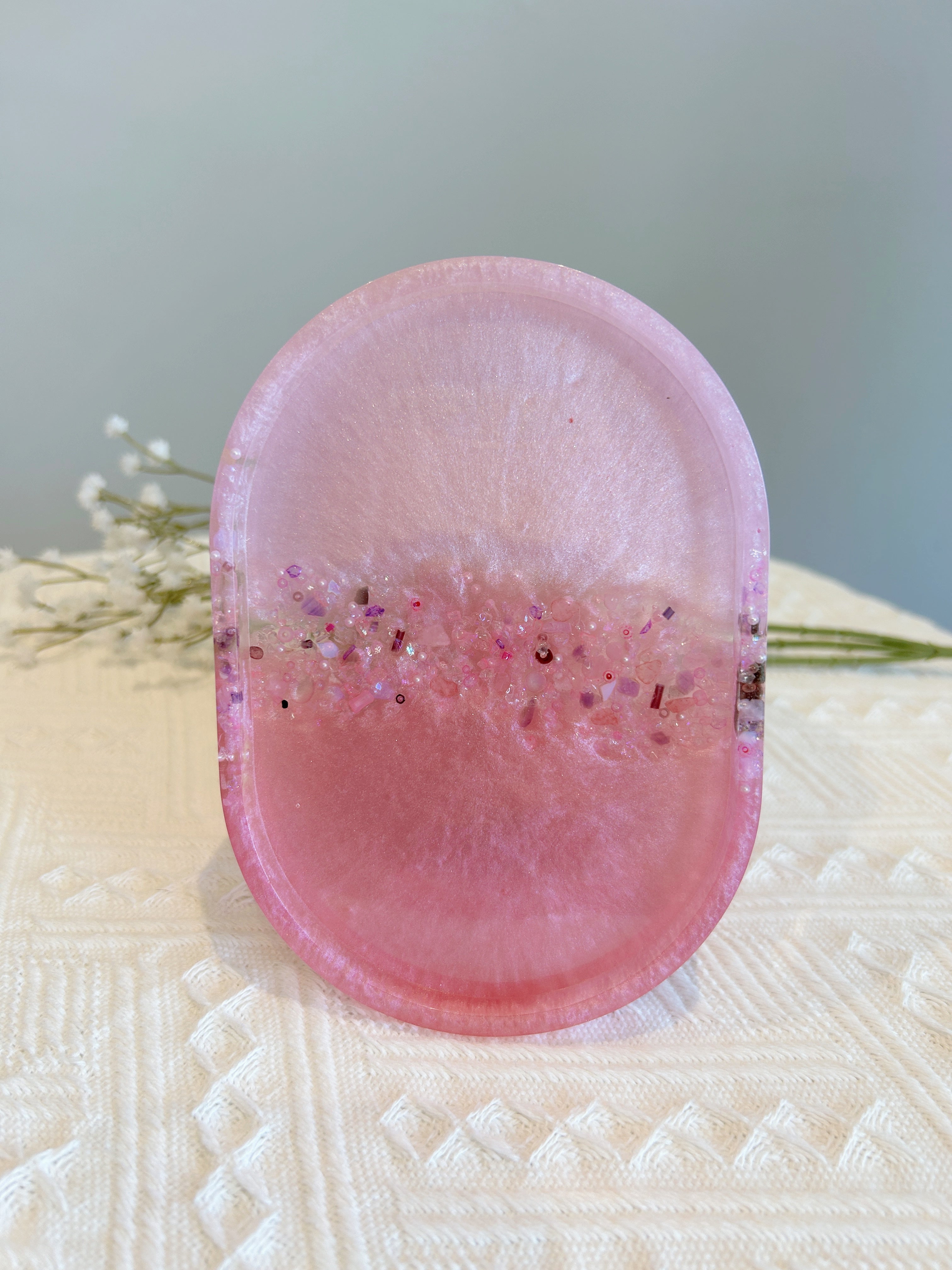 【Crystal Glow】Handmade Resin Coaster & Trinket Tray (2-piece set)